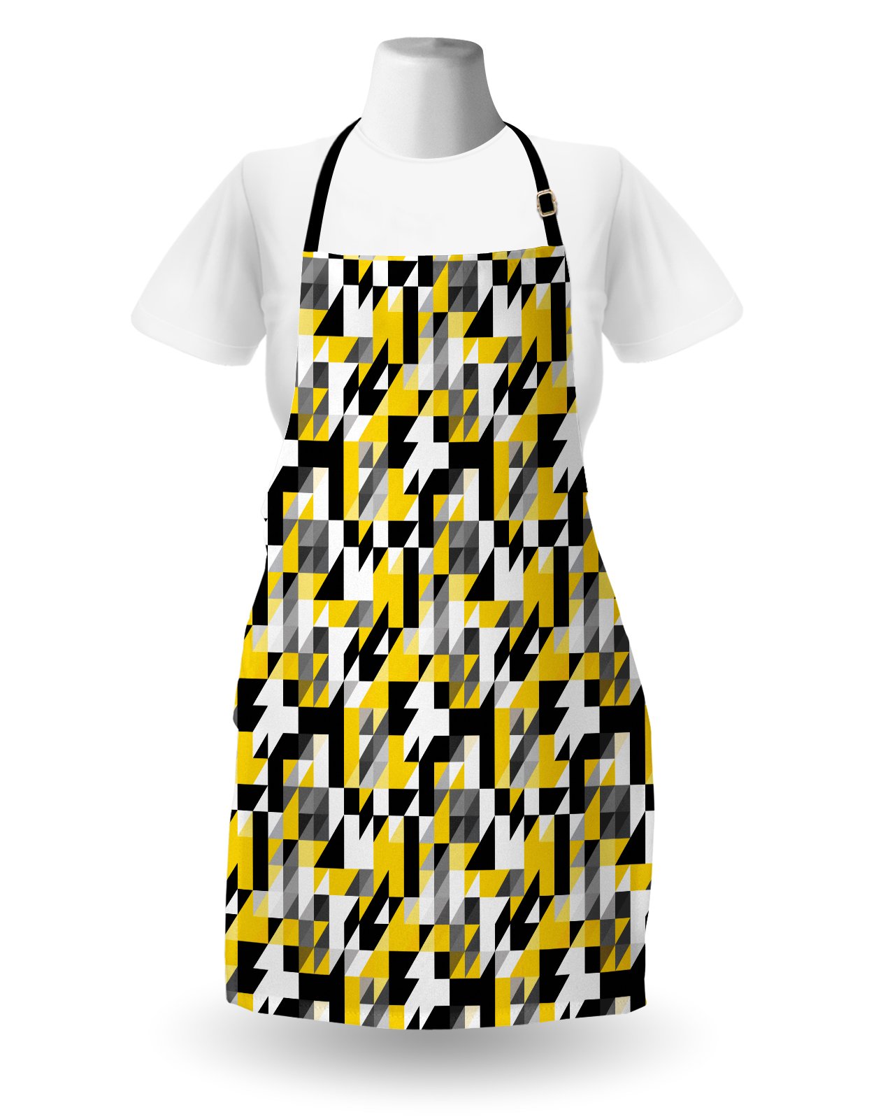 Ambesonne Geometric Apron - Yellow & White for Cooking, Baking, Gardening