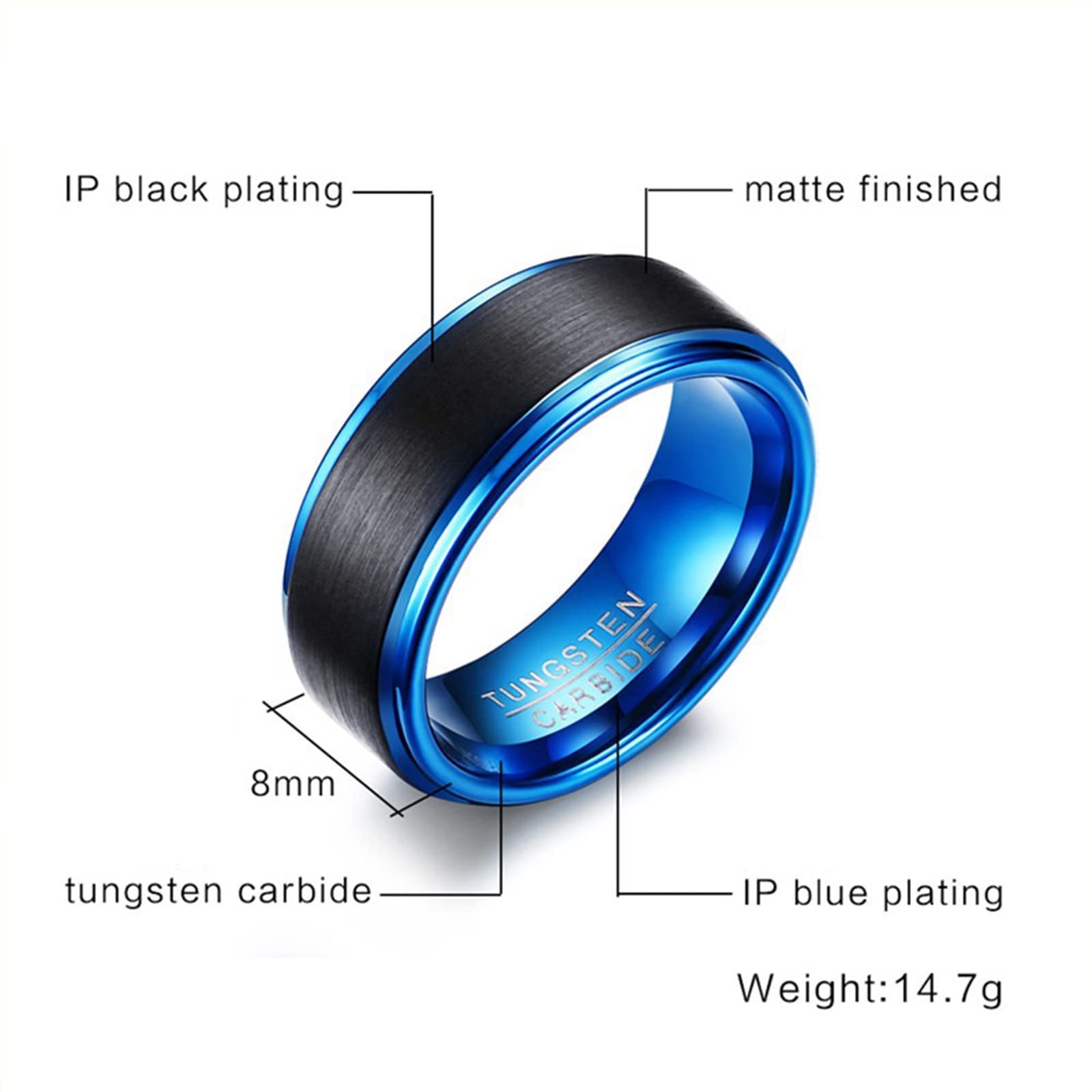 Engravable 8MM Tungsten Rings for Men - Matte Finish Wedding Band, Comfort Fit Tungsten Carbide Ring - Perfect for Anniversary Gifts & Couple Jewelry