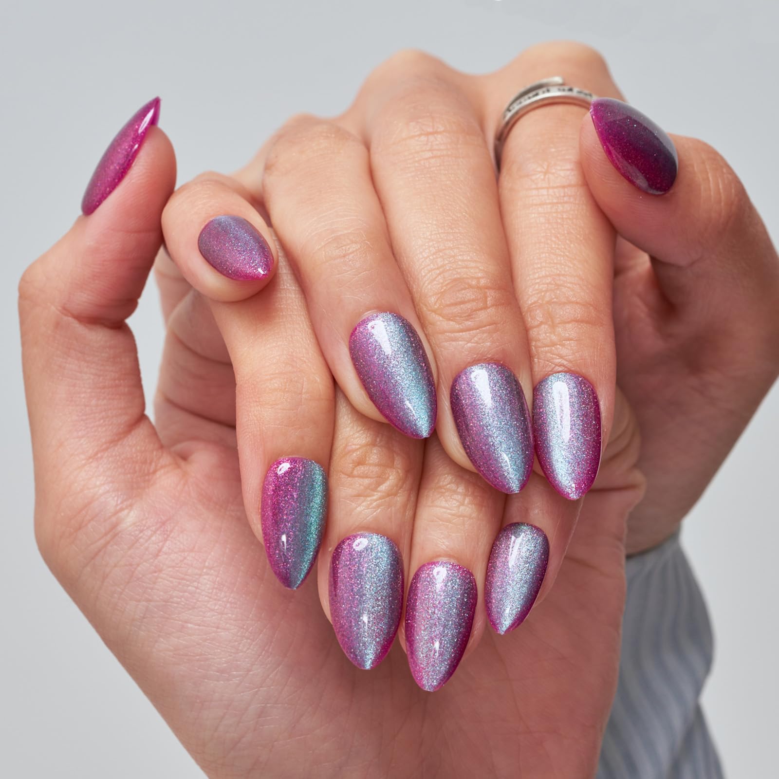 GLAMERMAID Short Almond Press on Nails - 24Pcs Dark Purple Gel Fake Nails with Glossy UV Finish | Handmade Reusable Acrylic Nails for Women | Perfect for Parties, Weddings & Everyday Manicures