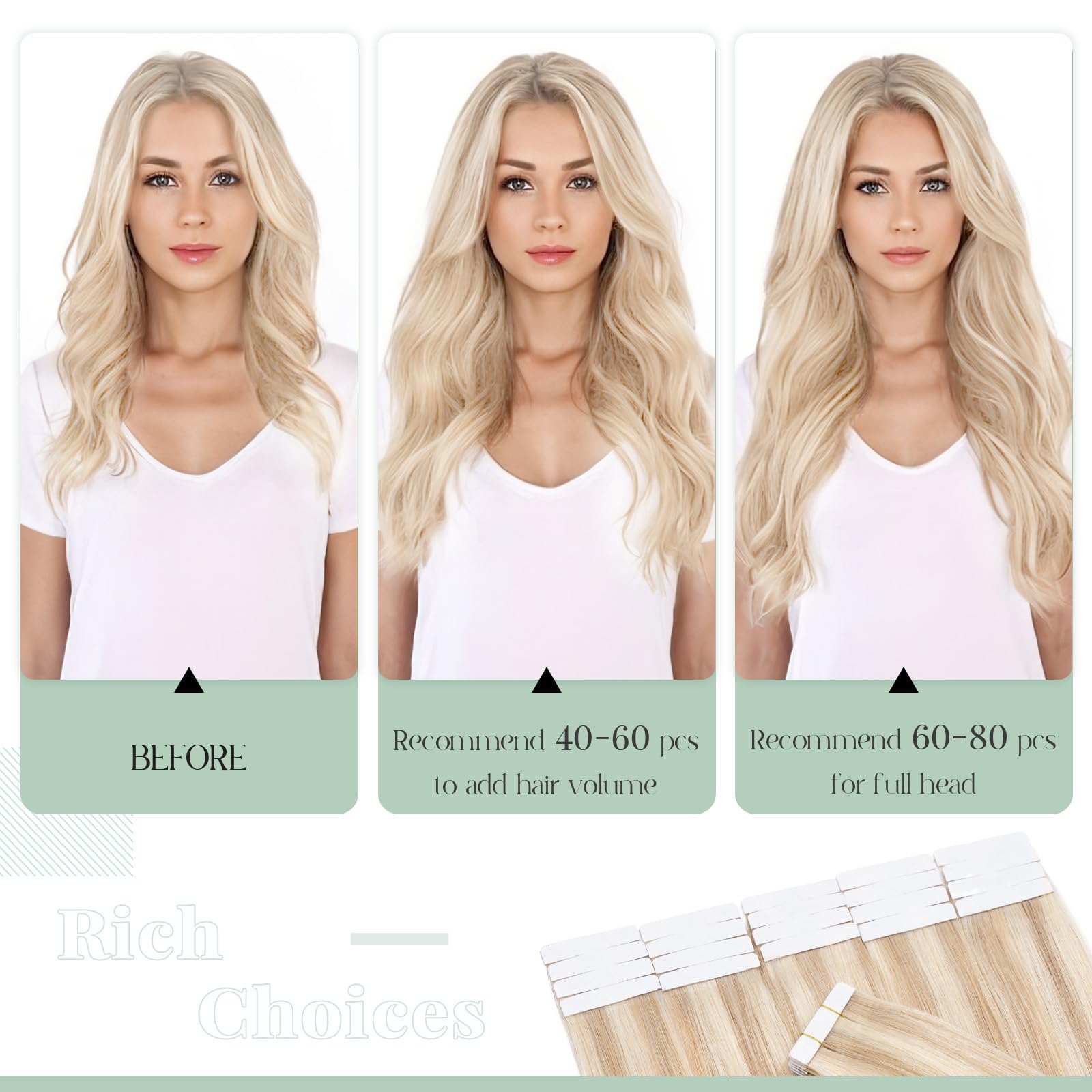 Premium 20pcs Tape in Hair Extensions - 100% Remy Human Hair, 50g, Balayage Ash Blonde Highlights, 24 Inch Seamless Straight Double-Sided Extensions for Volume & Length - Perfect for Weddings, Parties & Daily Styling