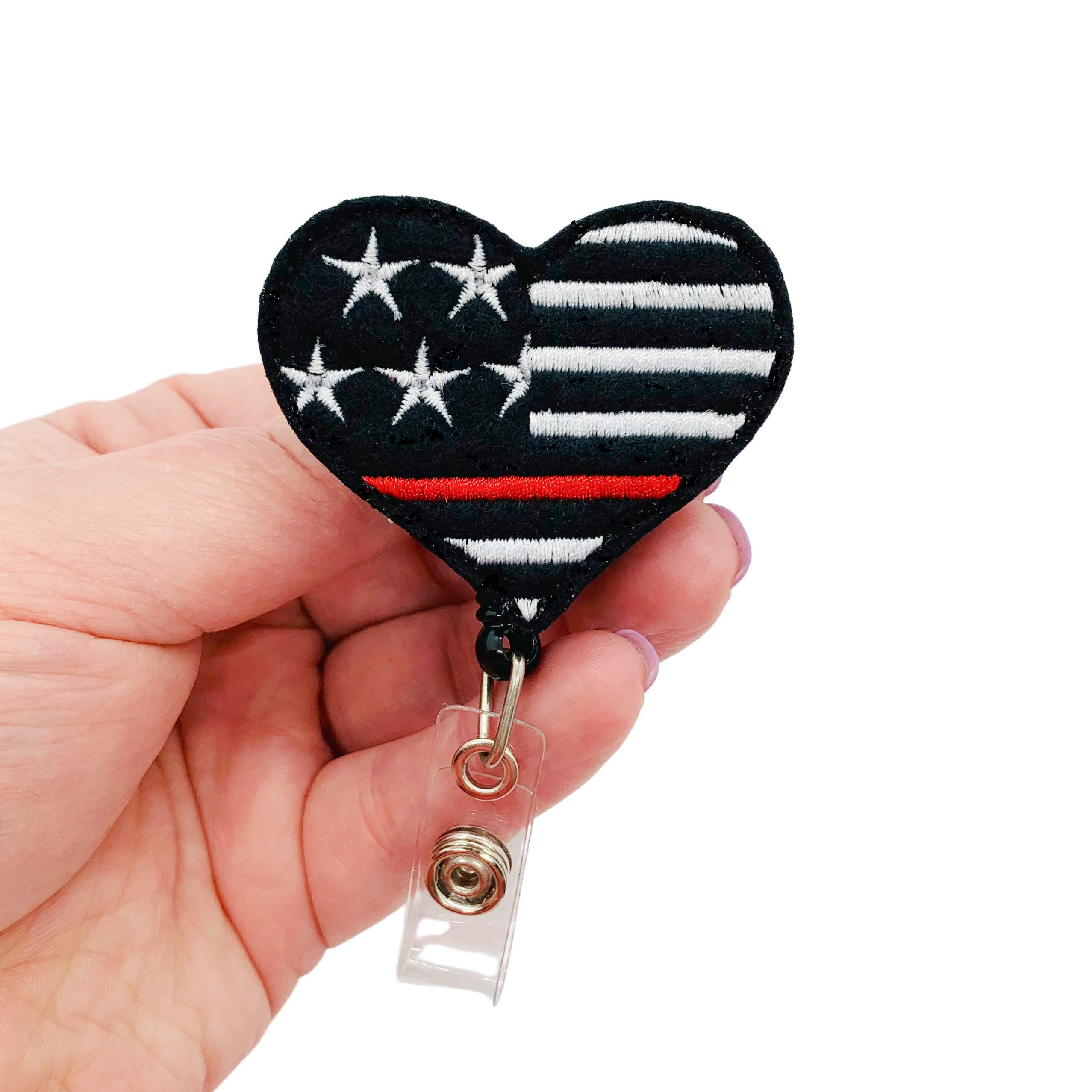 Thin Red Line Heart Badge Reel - First Responder Appreciation Gift - Perfect for Nurses, EMTs, Firefighters & Police Officers