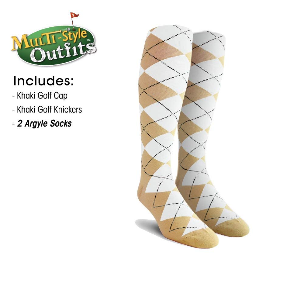 Men's Stylish Khaki Golf Outfit Set - Matching Knickers, Cap & 2 Over-The-Calf Socks | Comfortable Golf Attire for Course & Casual Wear