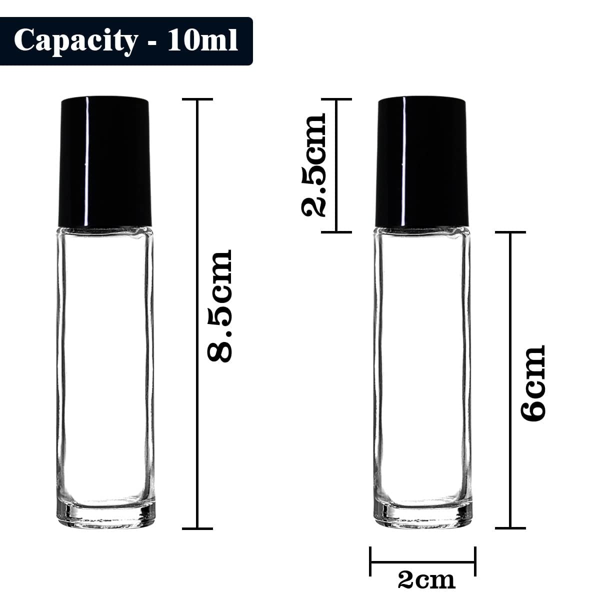 10ml Empty Clear Glass Roll On Bottles with Black Cap - Essential Oils, Perfumes, Lip Balms Refillable Container (Pack of 3) | Perfect for DIY Aromatherapy, Travel Size Toiletries & Handmade Beauty Products