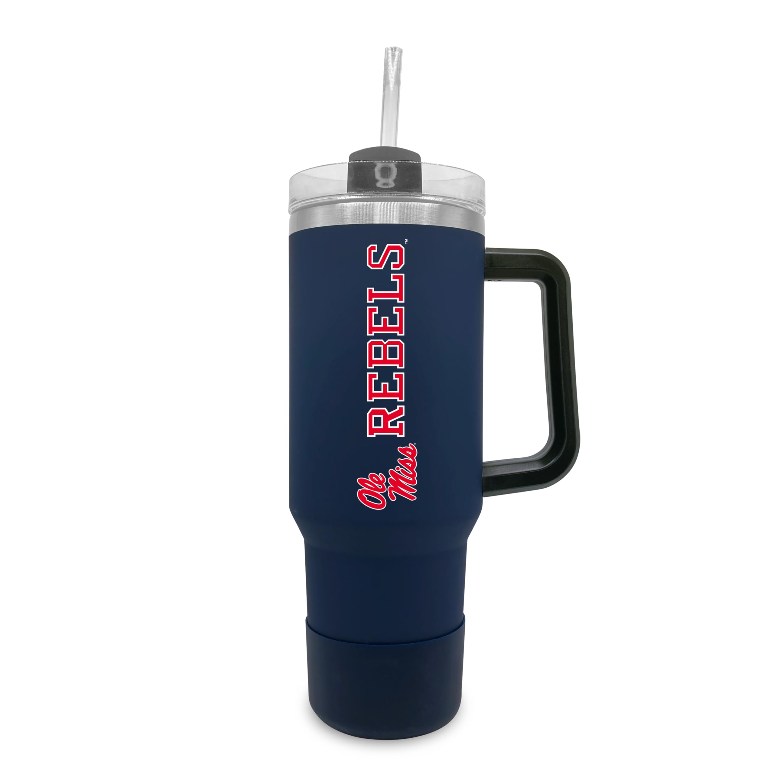 University of Mississippi 40oz Insulated Tumbler with Handle & Straw - Navy Blue - Perfect for College Students, Tailgating & Outdoor Activities