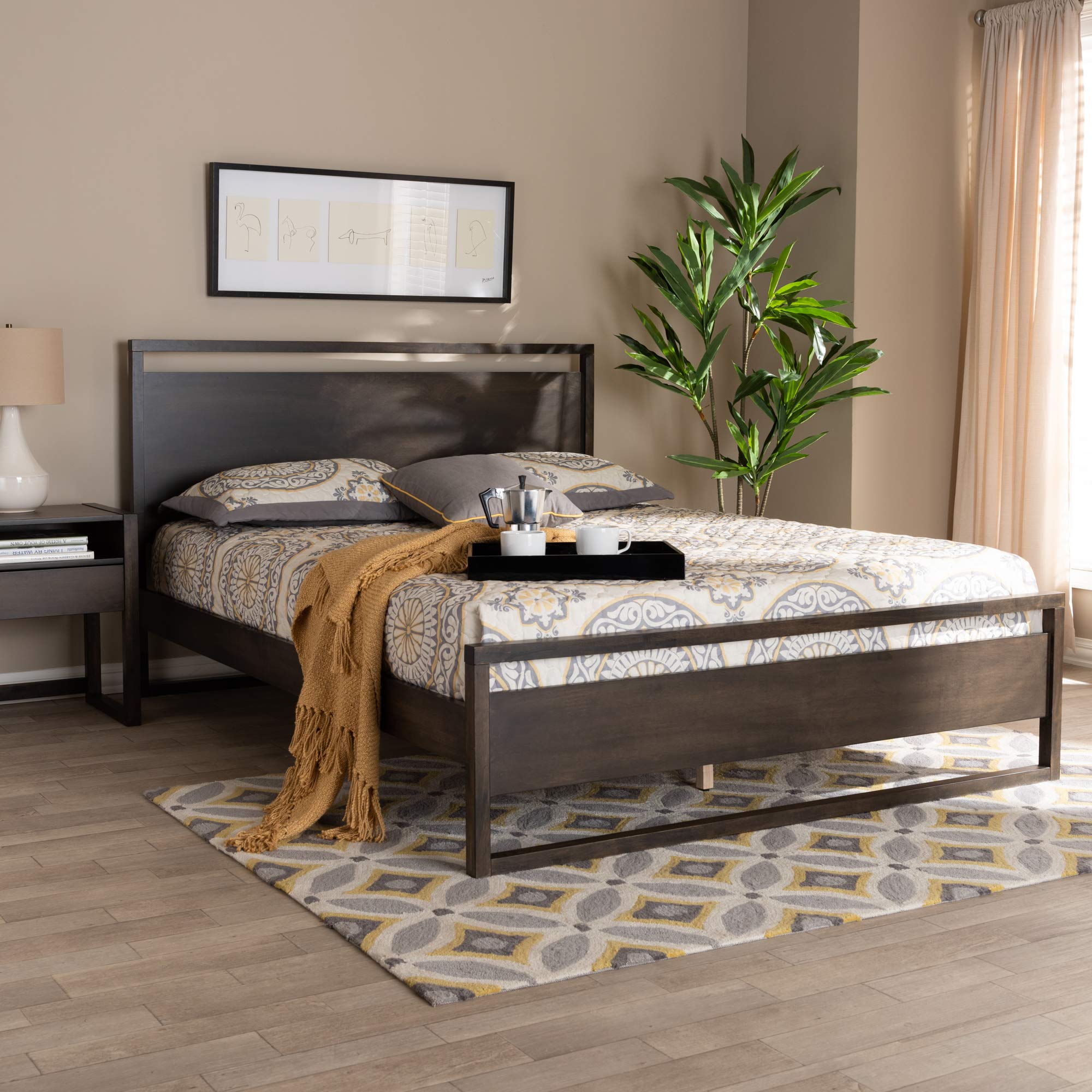 Baxton Studio Queen Size Bed Frame with Headboard - Modern Brown Wooden Platform Bed for Bedroom - Perfect for Master Bedroom, Guest Room & Apartment