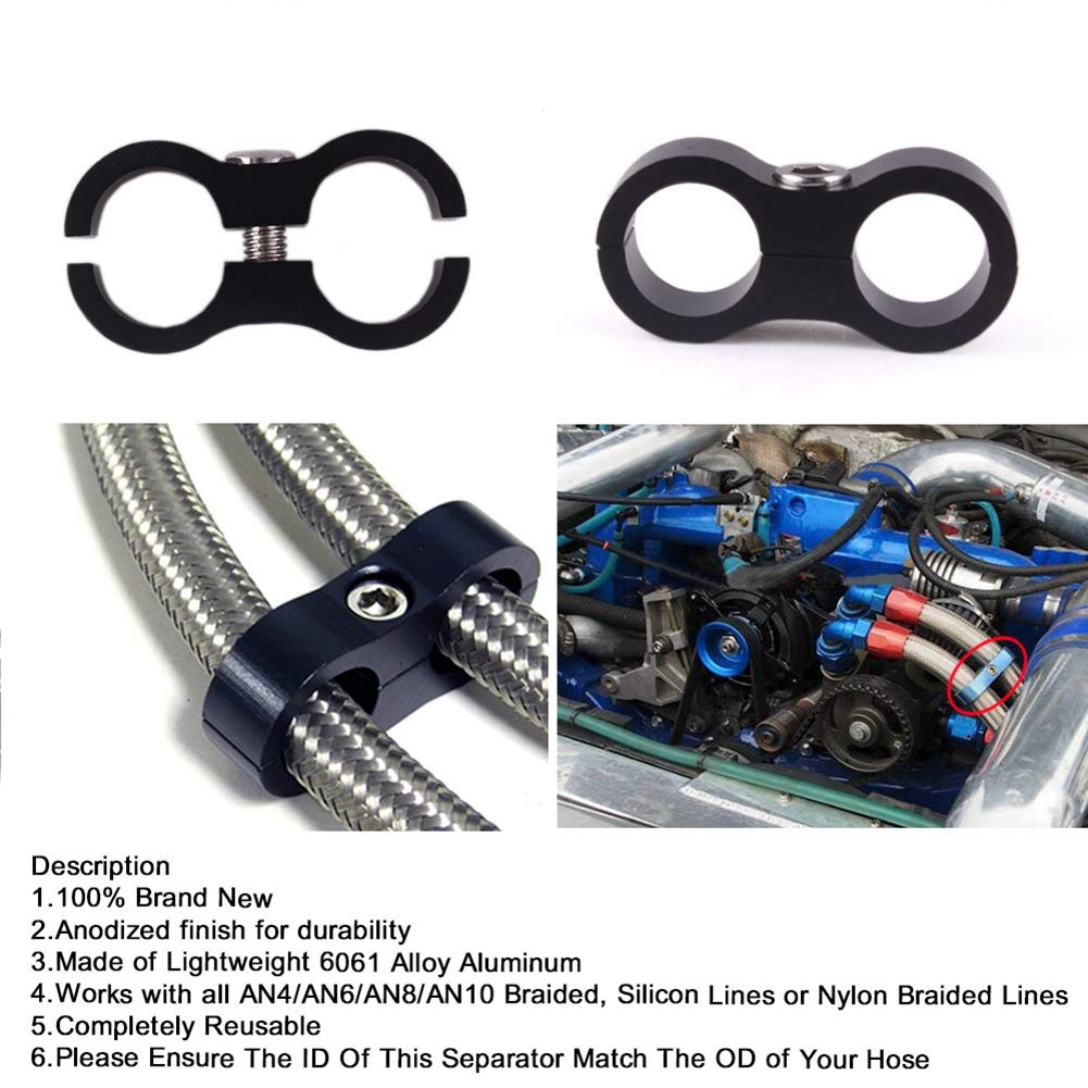AN8 Billet Aluminum Hose Separator Clamp - 4PCS Black for Fuel & Water Lines