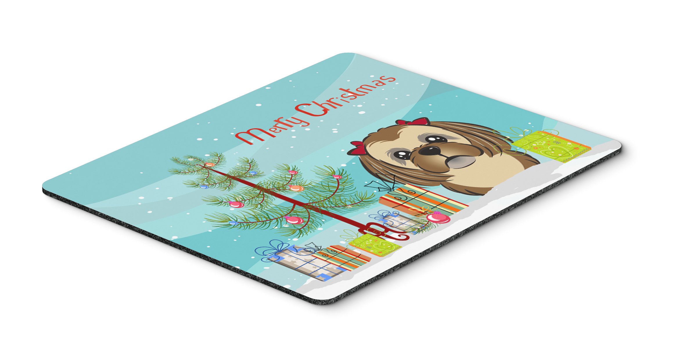 Christmas Tree and Chocolate Brown Shih Tzu Mouse Pad - Large Washable Desk Mat for Home Office, Gaming & Work Computers | Non-Slip Heat Resistant Trivet & Hot Pad for Kitchen Use