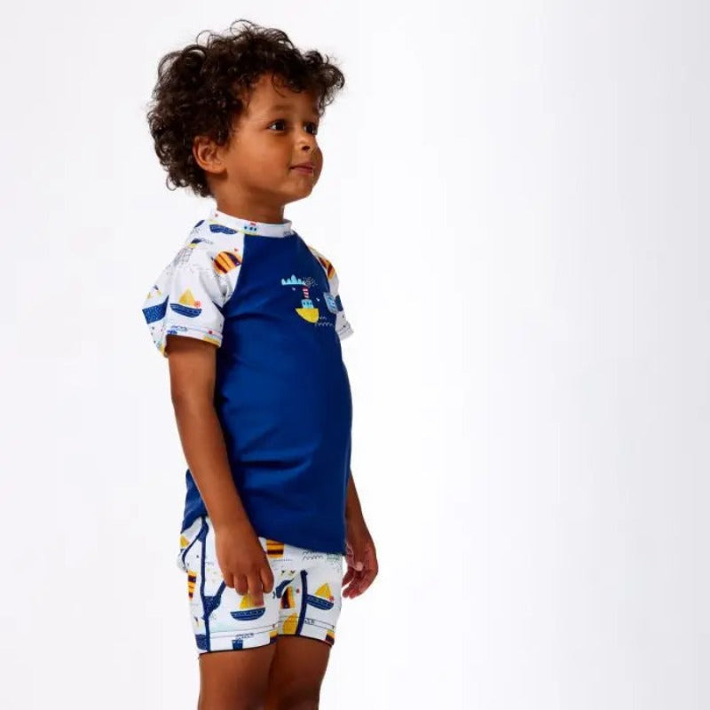 Boys' Rashguard Swim Shirt - UPF 50+ Sun Protection, Quick Dry, Short Sleeve Swim Top for Kids - Perfect for Beach, Pool & Water Sports Activities