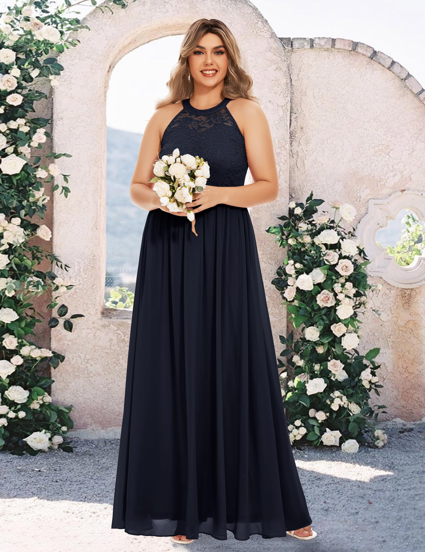 Wedtrend Women's Formal Halter Neck Long Prom Dress with Floral Lace - Elegant Bridesmaid Gowns for Weddings, Parties & Special Occasions