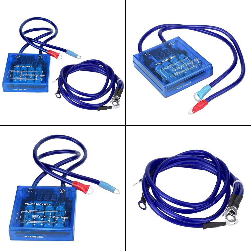 12V Universal Digital Voltage Stabilizer & Regulator Kit for Cars & Trucks - Includes 3 Ground Cables (Blue) | Improve Electrical Stability & Protect Vehicle Electronics