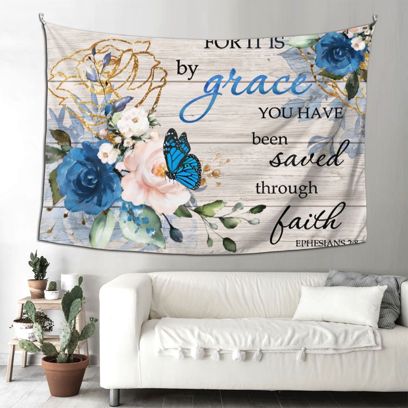 Floral Butterfly Bible Verse Tapestry - Inspirational Wall Hanging for Bedroom, Living Room & Dorm Decor