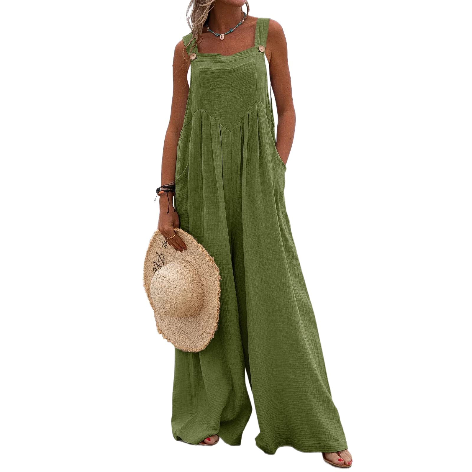 Plus Size Women's Overalls - Casual Baggy Jumpsuit with Pockets, Long Bib Wide Leg Playsuit for Work, Gardening & Outdoor Activities