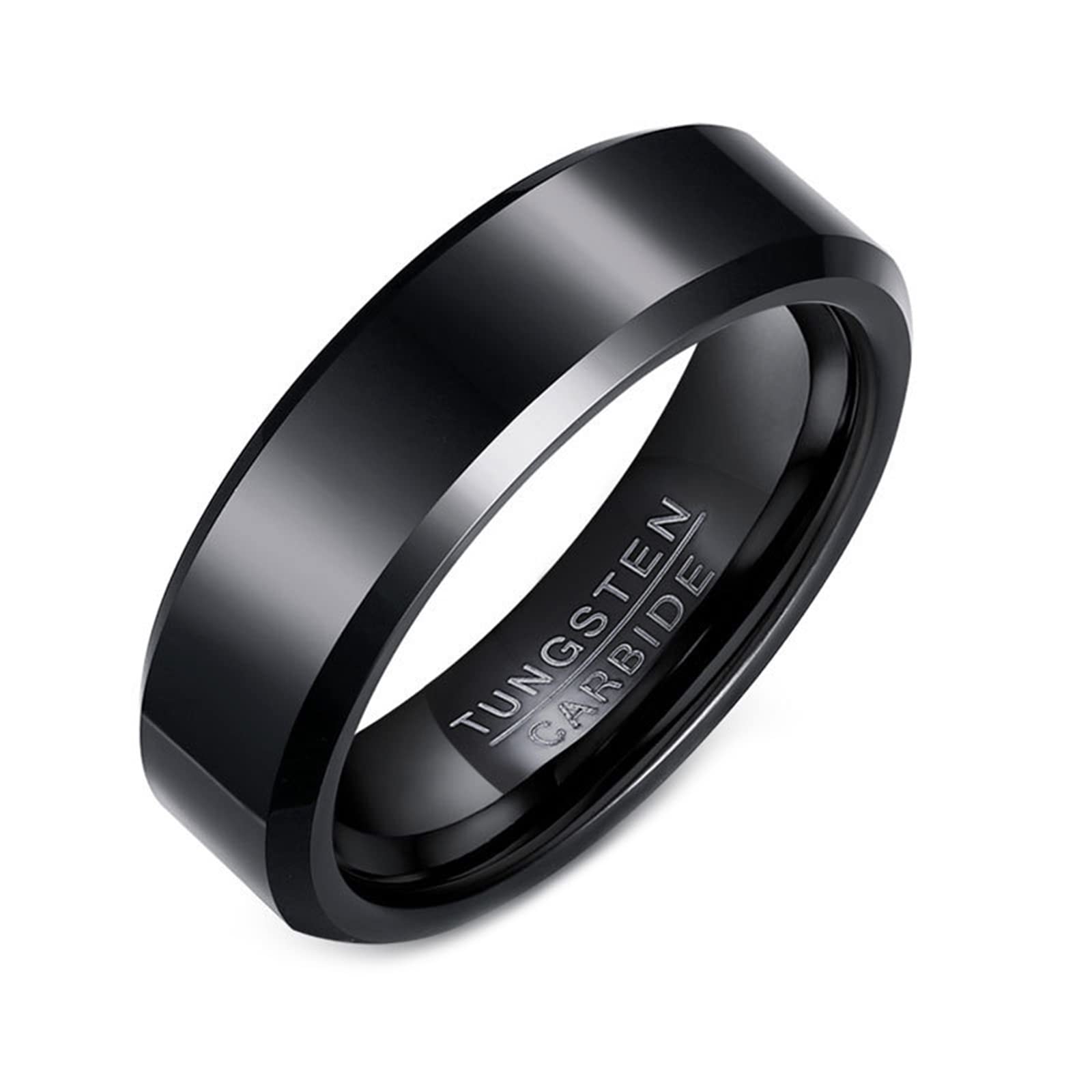 Tungsten Rings for Men - Comfort Fit Wedding Band Size 7-12, Polished 6mm Wide Beveled Edge Ring - Perfect for Daily Wear, Anniversary & Engagement Gifts