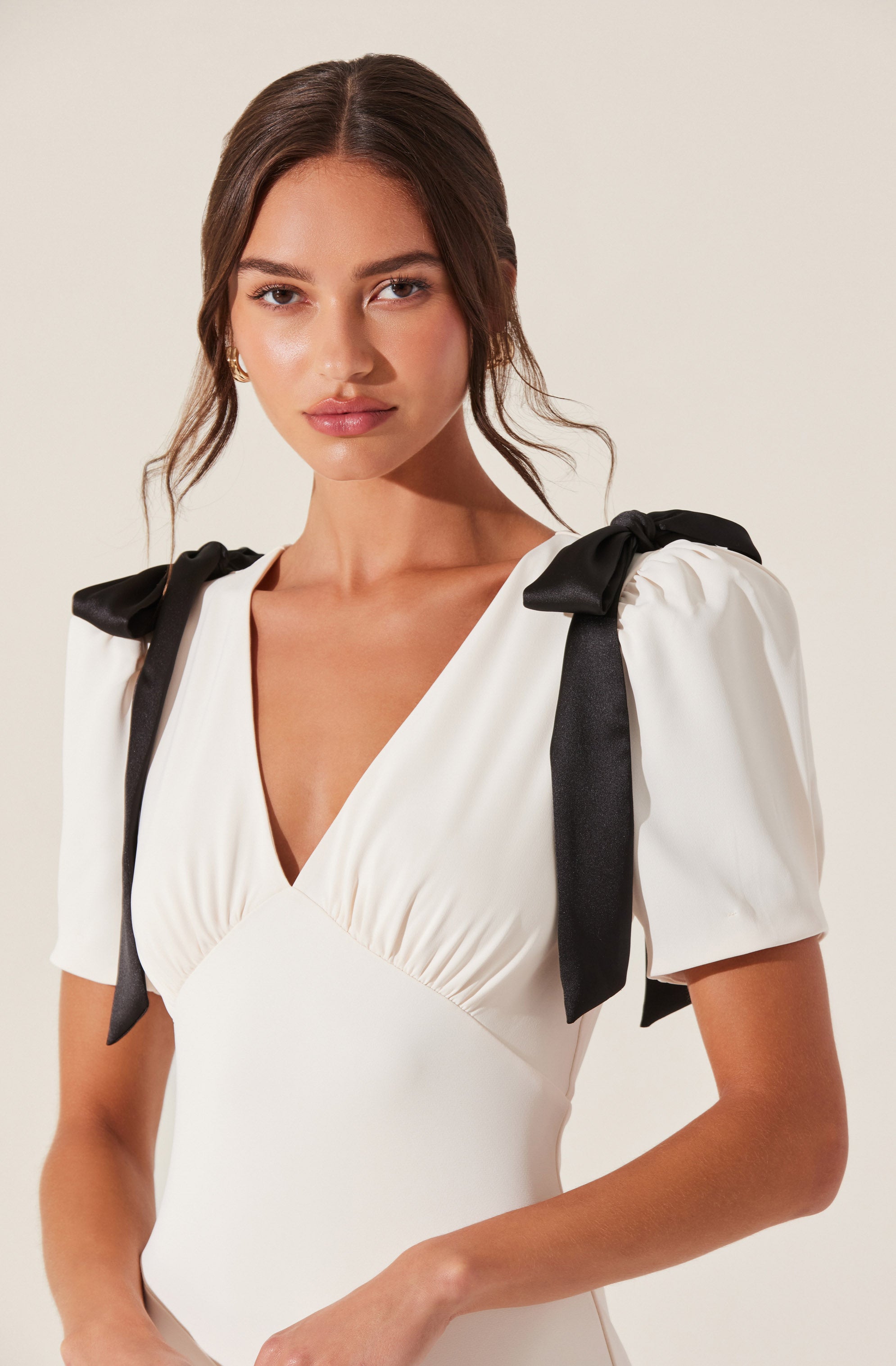 Elegant Ciela Bow Puff Sleeve Dress for Women - Flowy Summer Party Dress for Weddings, Dates & Special Occasions