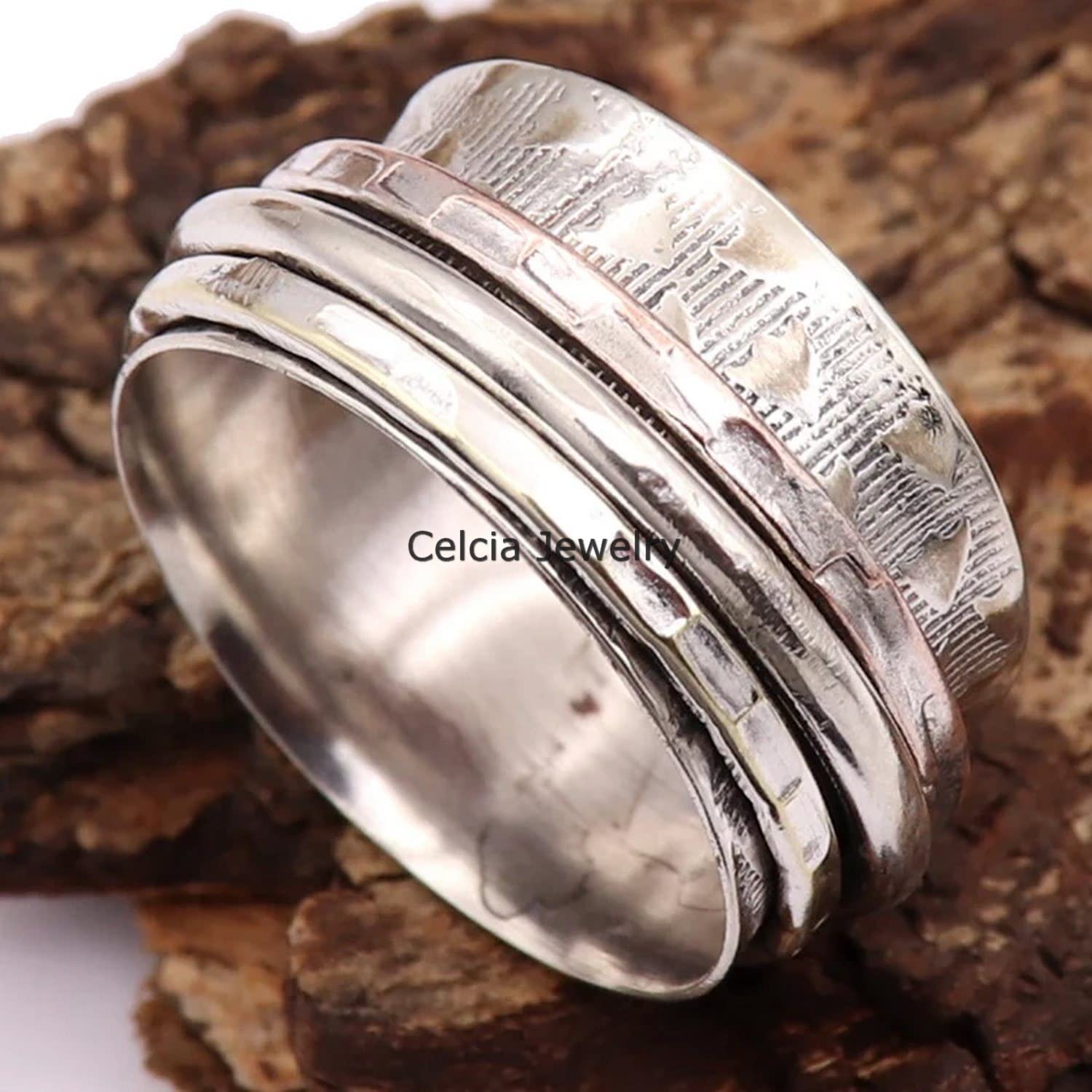 925 Sterling Silver Spinner Ring for Anxiety Relief - Handmade Unisex Fidget Worry Ring - Meditation & Stress Relief Jewelry - Perfect Gift for Mother's Day, Birthday & Special Occasions - US Size 7