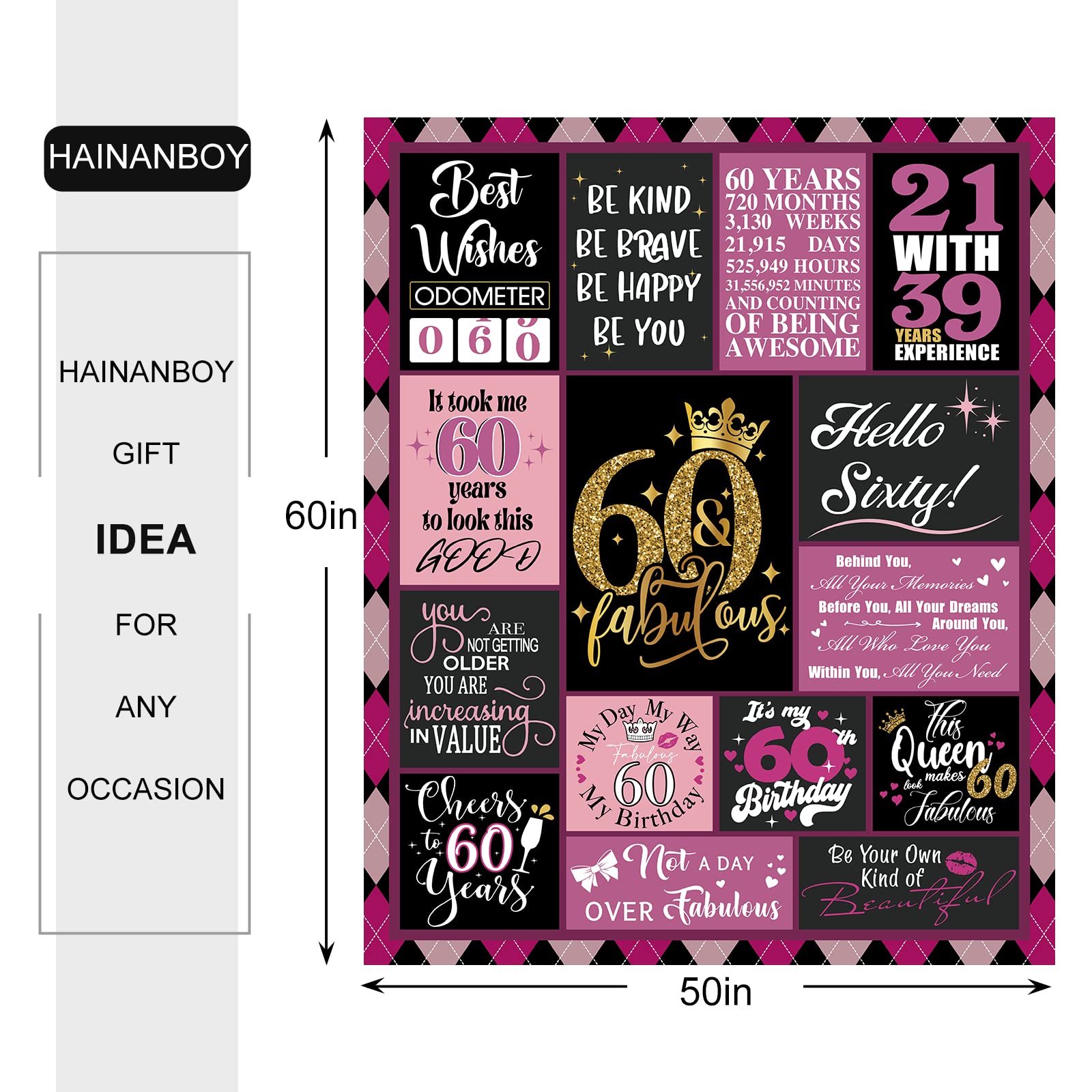 60th Birthday Gifts for Women - 1965 Commemorative Fleece Blanket (60