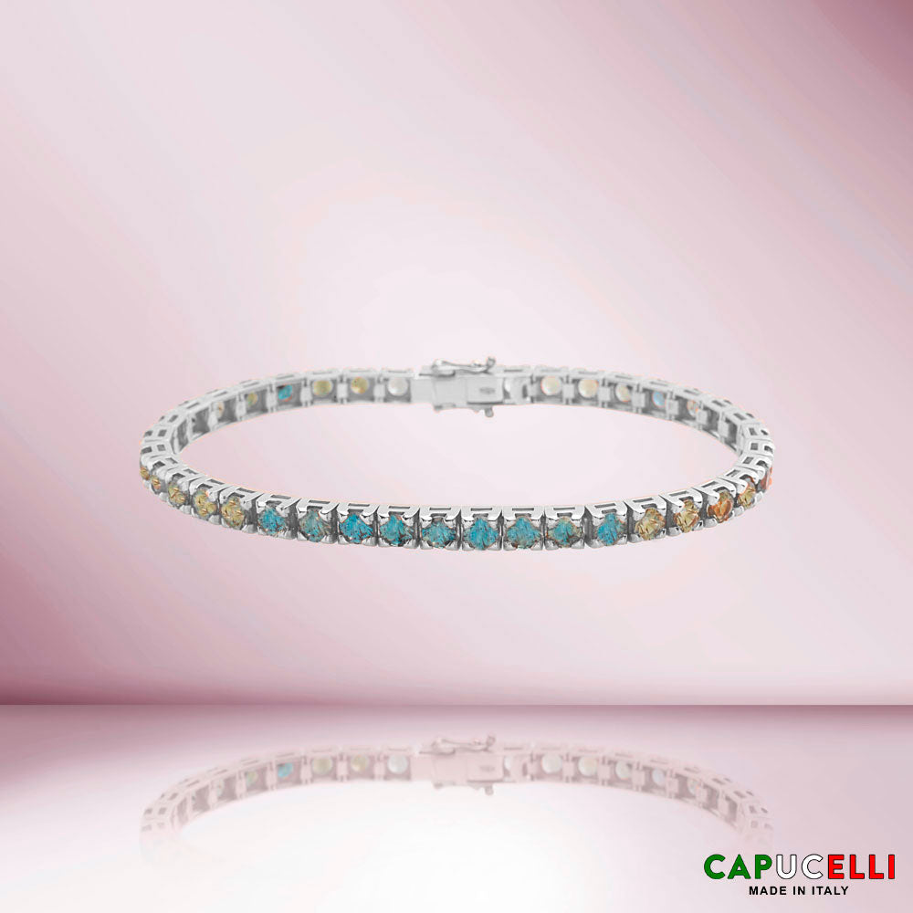 14K Gold Green Sapphire Tennis Bracelet - 14.00ct Genuine Sapphire 4-Prong Setting, Italian Crafted Jewelry for Women, Perfect for Weddings & Special Occasions