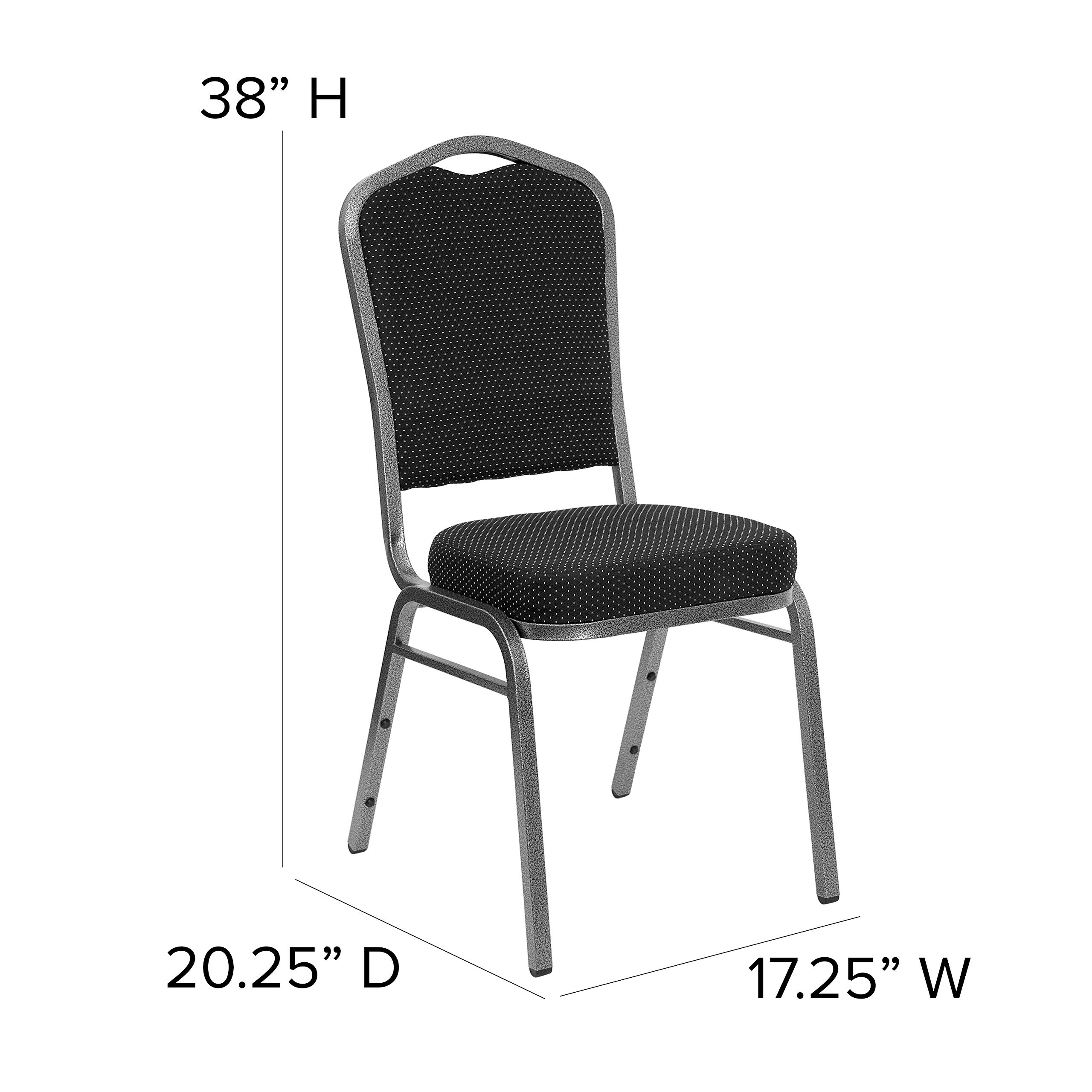 EMMA + OLIVER Crown Back Banquet Chair - Black Dot Fabric with Silver Vein Frame - Elegant Dining Chairs for Wedding, Restaurant, and Home Decor