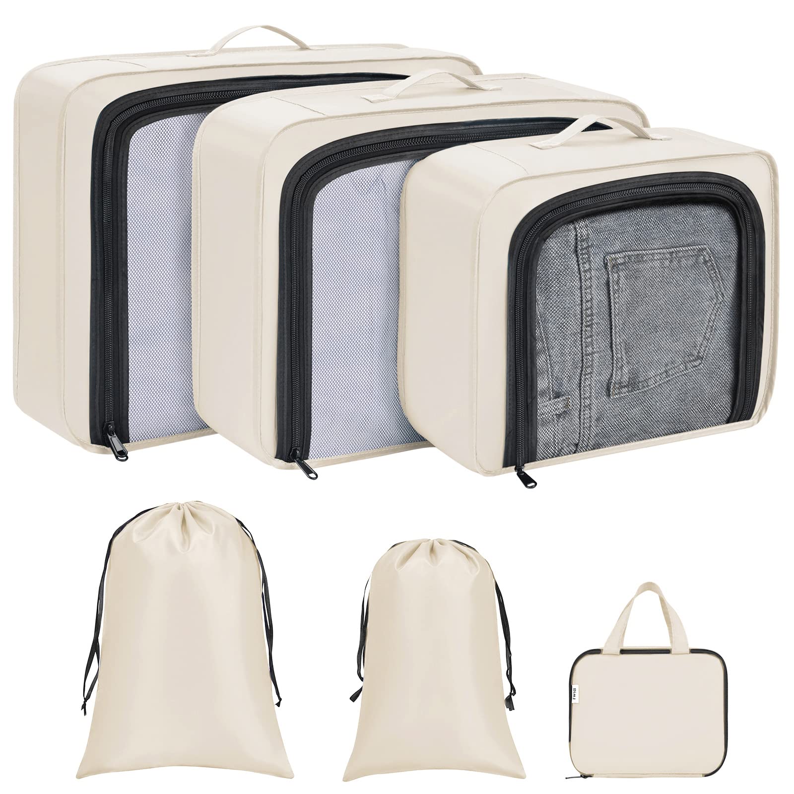 DIMJ 6-Piece Travel Packing Cubes Set - Luggage Organizers for Suitcases, Packing Bags for Clothes, Shoes & Toiletries | Beige | Perfect for Business Trips, Vacations & Weekend Getaways