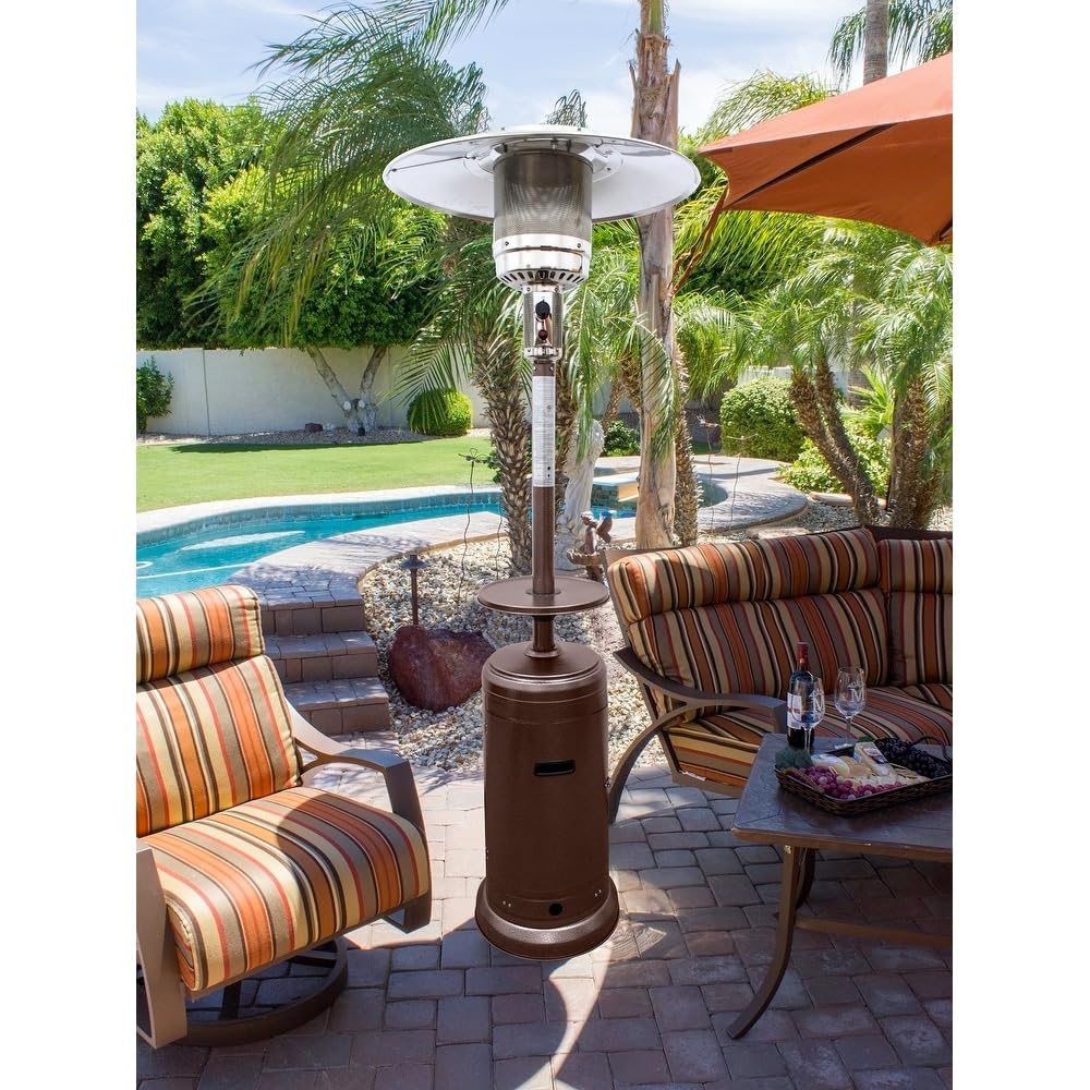 48,000 BTU Hiland AZ Hammered Bronze Stainless Steel Patio Heater with Table - Outdoor Gas Heater for Backyard, Deck, Restaurant & Commercial Use