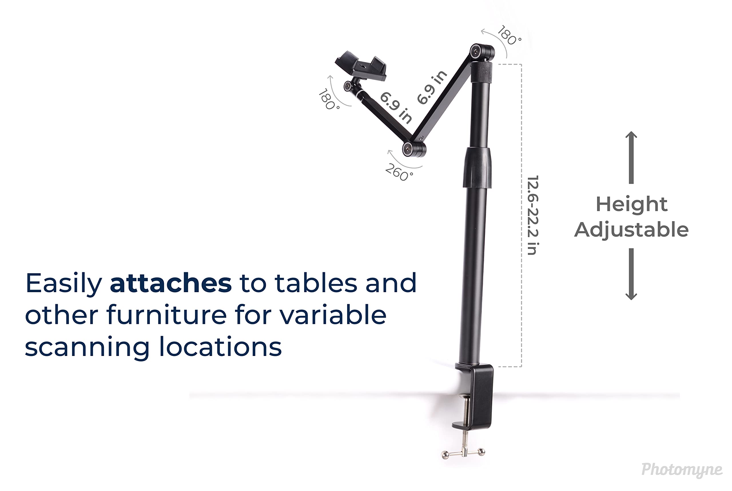 Adjustable Phone & Tablet Stand with Clamp - Hands-Free Photo Scanning, Stable Desk Mount for Phones & Tablets - Wide Compatibility, Height Adjustable with 2 Flexible Arm Heads - Perfect for Video Calls, Online Learning & Document Scanning