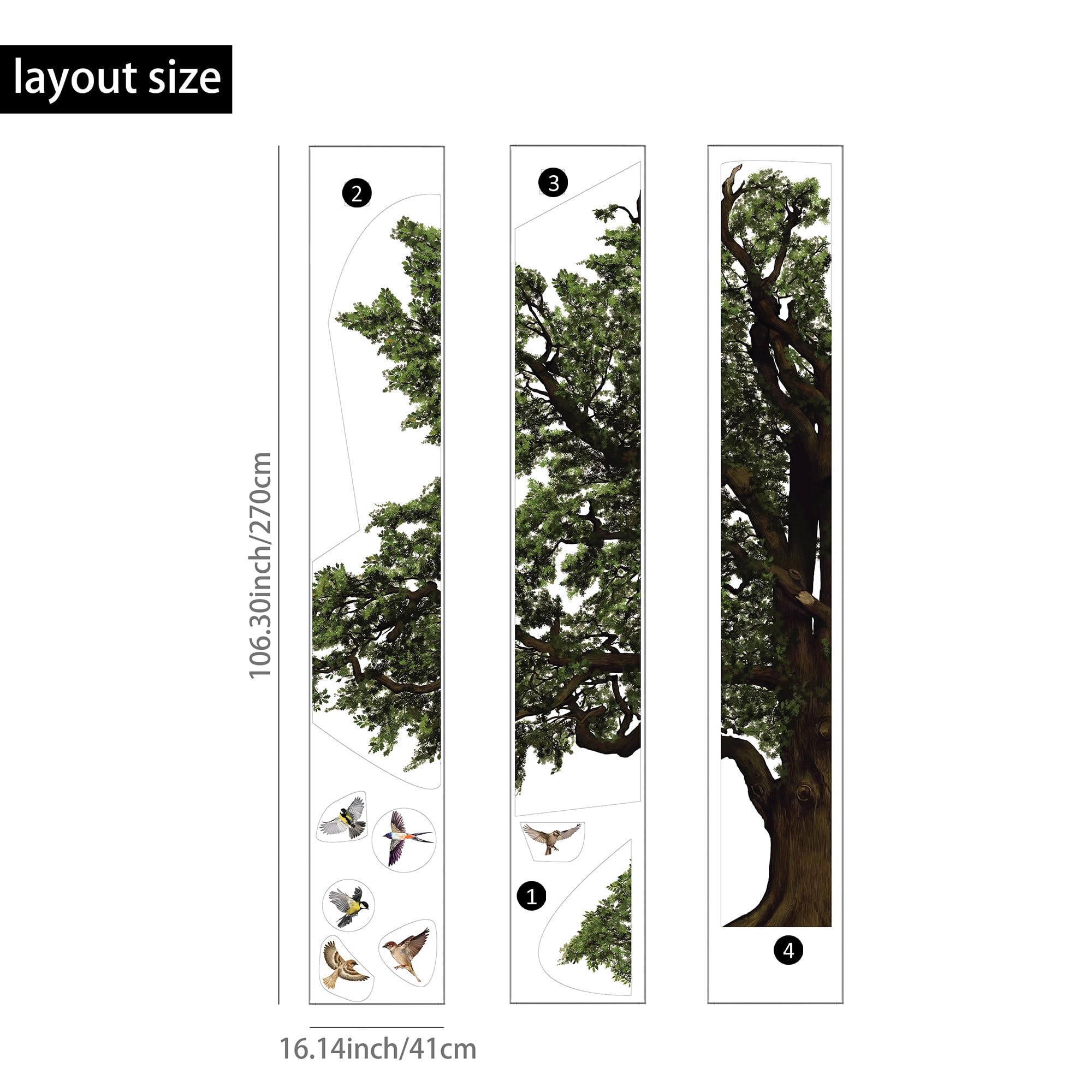Funlife Original Hand Drawn Large Half Oak Tree Wall Decal - 62.2