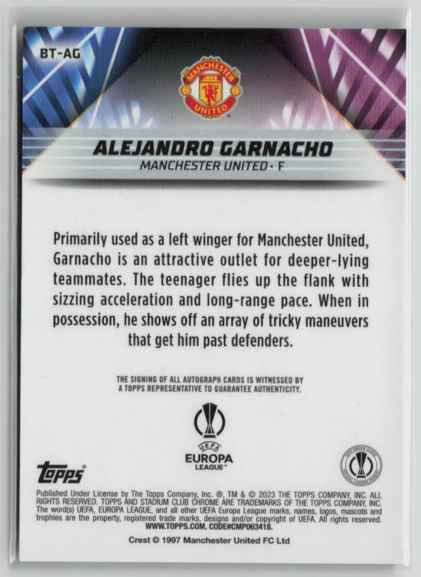 2022 Topps Stadium Club Chrome Alejandro Garnacho Beam Team Auto Rookie #BT AG - Soccer Trading Card for Collectors & Fans - Perfect for Display, Gifts & Memorabilia Collections