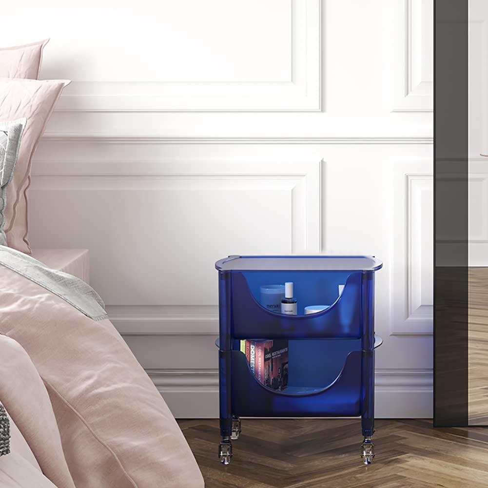 2-Tier Rolling Storage Cart with Wheels - Acrylic Mobile Organizer Shelf with Drawers for Bedroom, Bathroom & Kitchen | Royal Blue Storage Trolley for Home Organization & Decoration