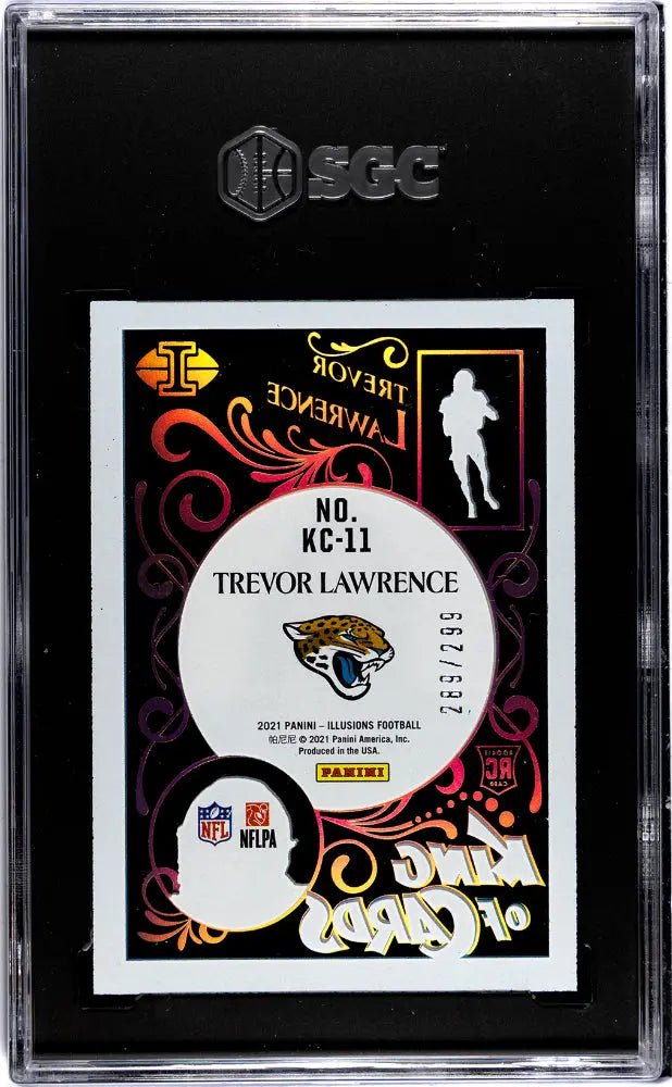 2021 Panini Illusions Trevor Lawrence Rookie Card - King of Cards Light Blue SGC 9/299 - Rare Football Collectible for Sports Fans & Card Investors