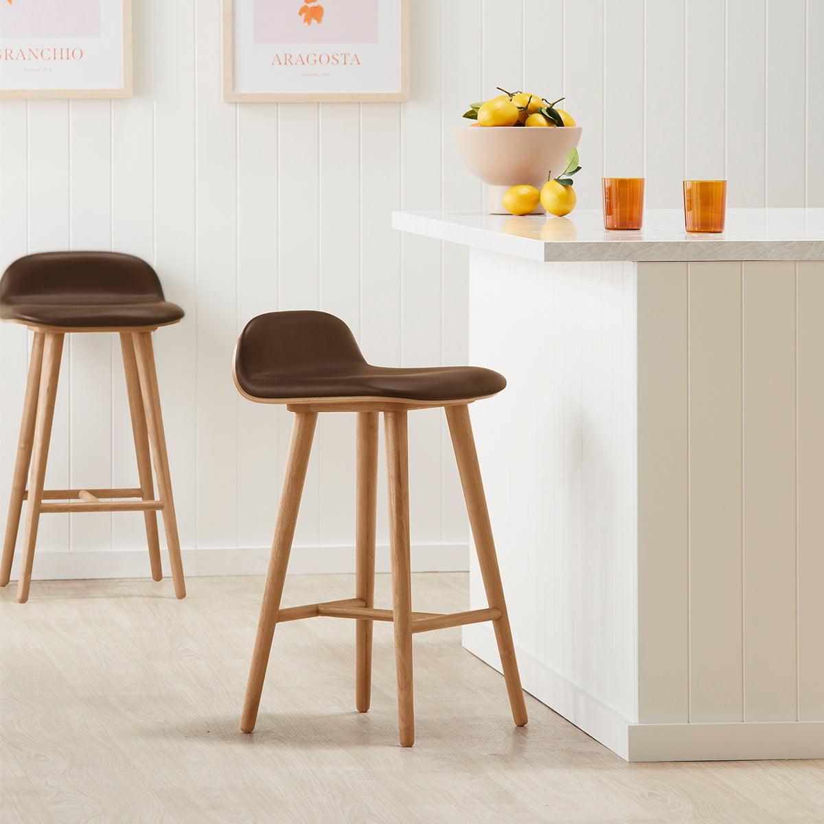 Premium Leather Bar Stool - Adjustable Height Modern Counter Stool with Backrest - Perfect for Kitchen Island, Home Bar & Dining Room Decor