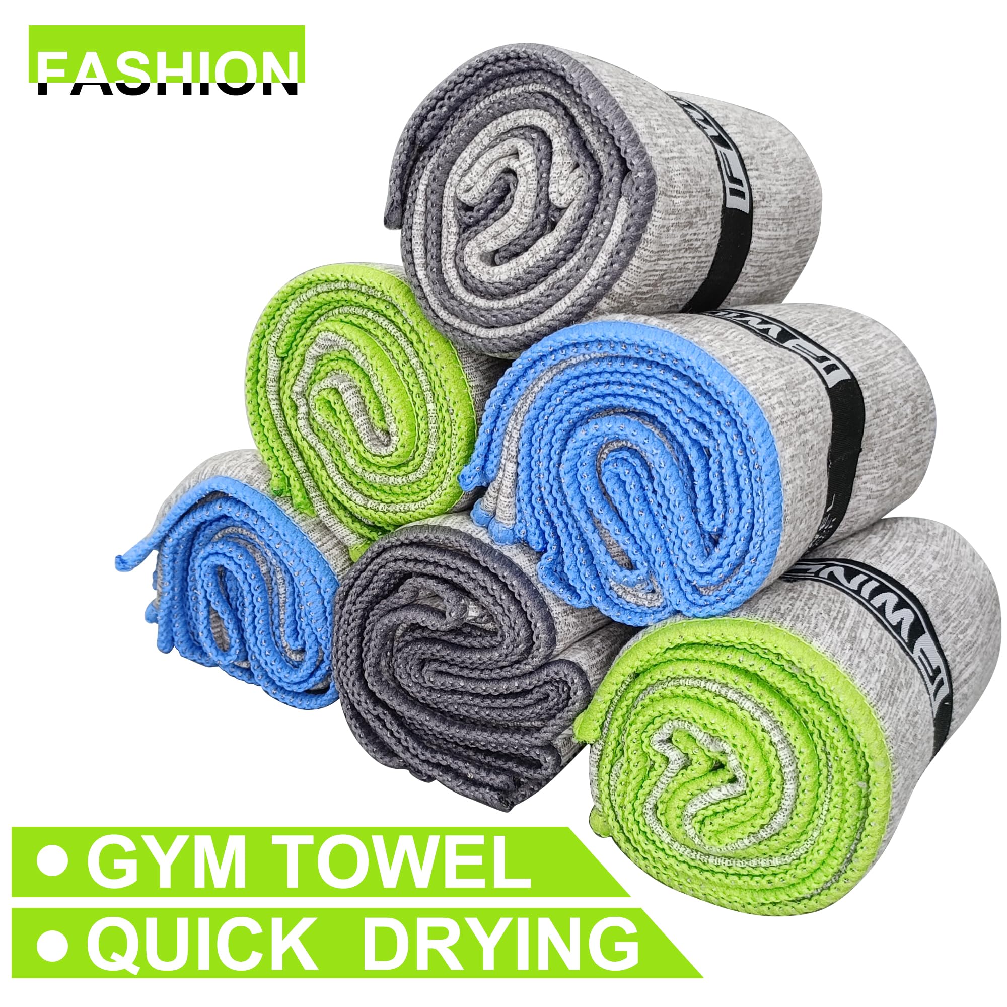 6 Pack Microfiber Gym Towels - Fast Drying Workout Towels for Men & Women | Sports, Fitness, Yoga & Tennis Accessories | Perfect for Gym, Hot Yoga & Exercise Routines