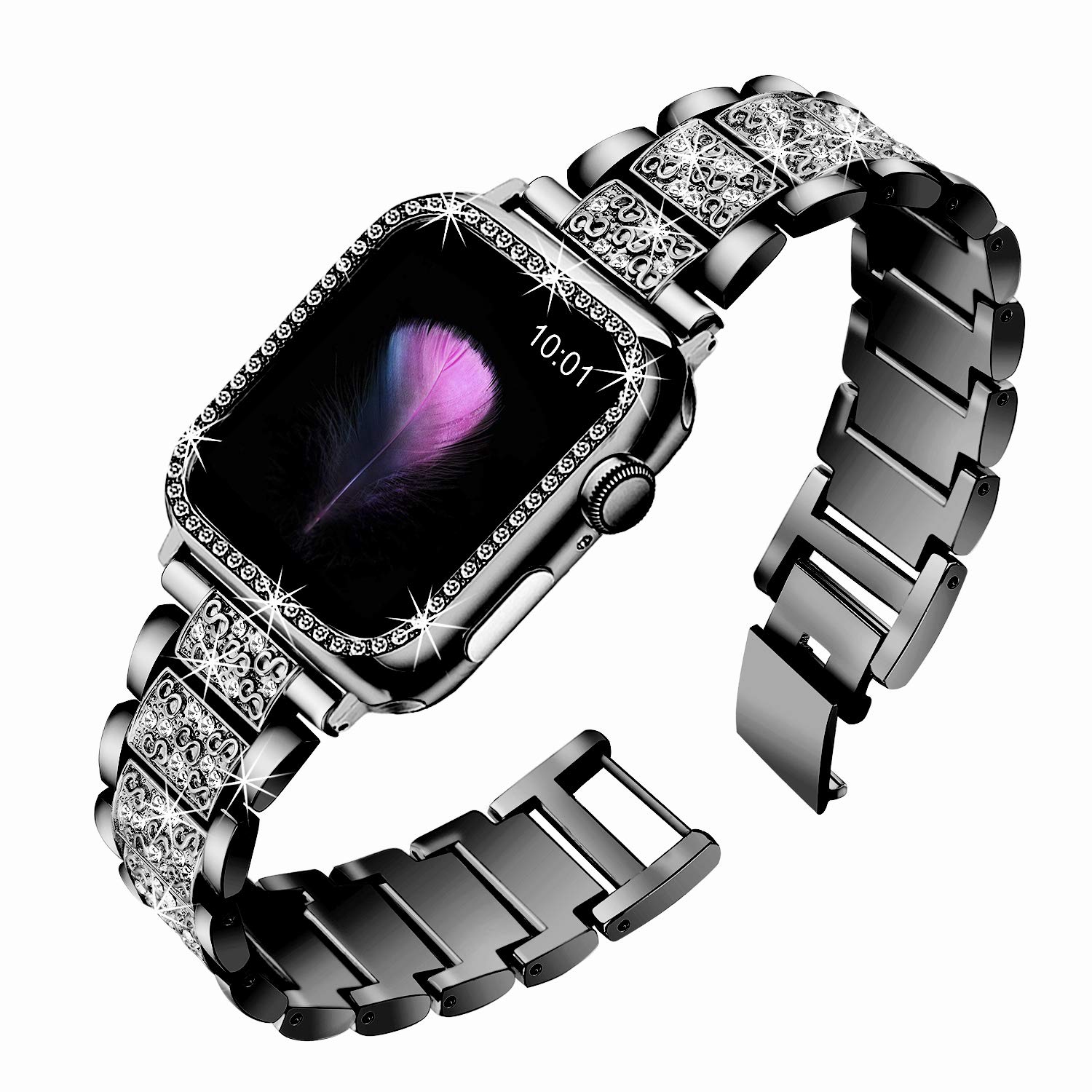 Mesime Compatible Apple Watch Band with Screen Protector Case - Jewelry Replacement Bands for 38mm/40mm/41mm/42mm/44mm/45mm/46mm - 2 Pack Protective Cover for iWatch Series 10/9/8/7/6/5/4/3/2/1/SE - Perfect for Women's Fashion, Workout & Everyday Wear