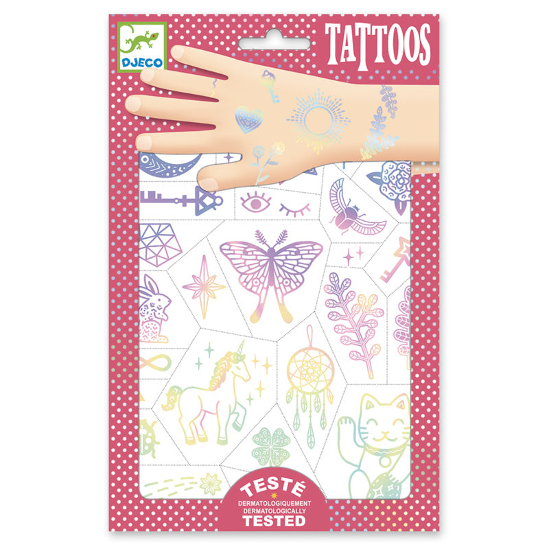 Djeco Kids Temporary Tattoos - 50+ Fun Mixed Designs for Boys & Girls - Safe, Non-Toxic Body Art for Parties, Birthdays & Playtime