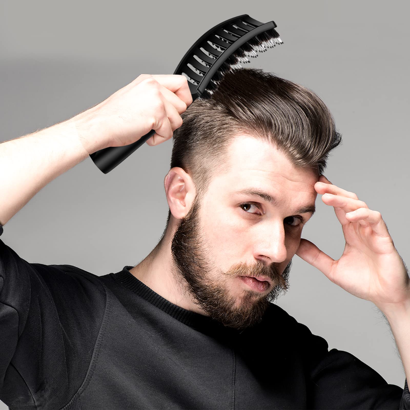 Boar Bristle Detangling Hairbrush for Women, Men & Kids – Smoothing Brush for Curly, Thick, Long or Short Hair – Wet & Dry Use – Curved Vented Design for Faster Blow Drying – Perfect for Home, Travel & Salon Styling (Black)