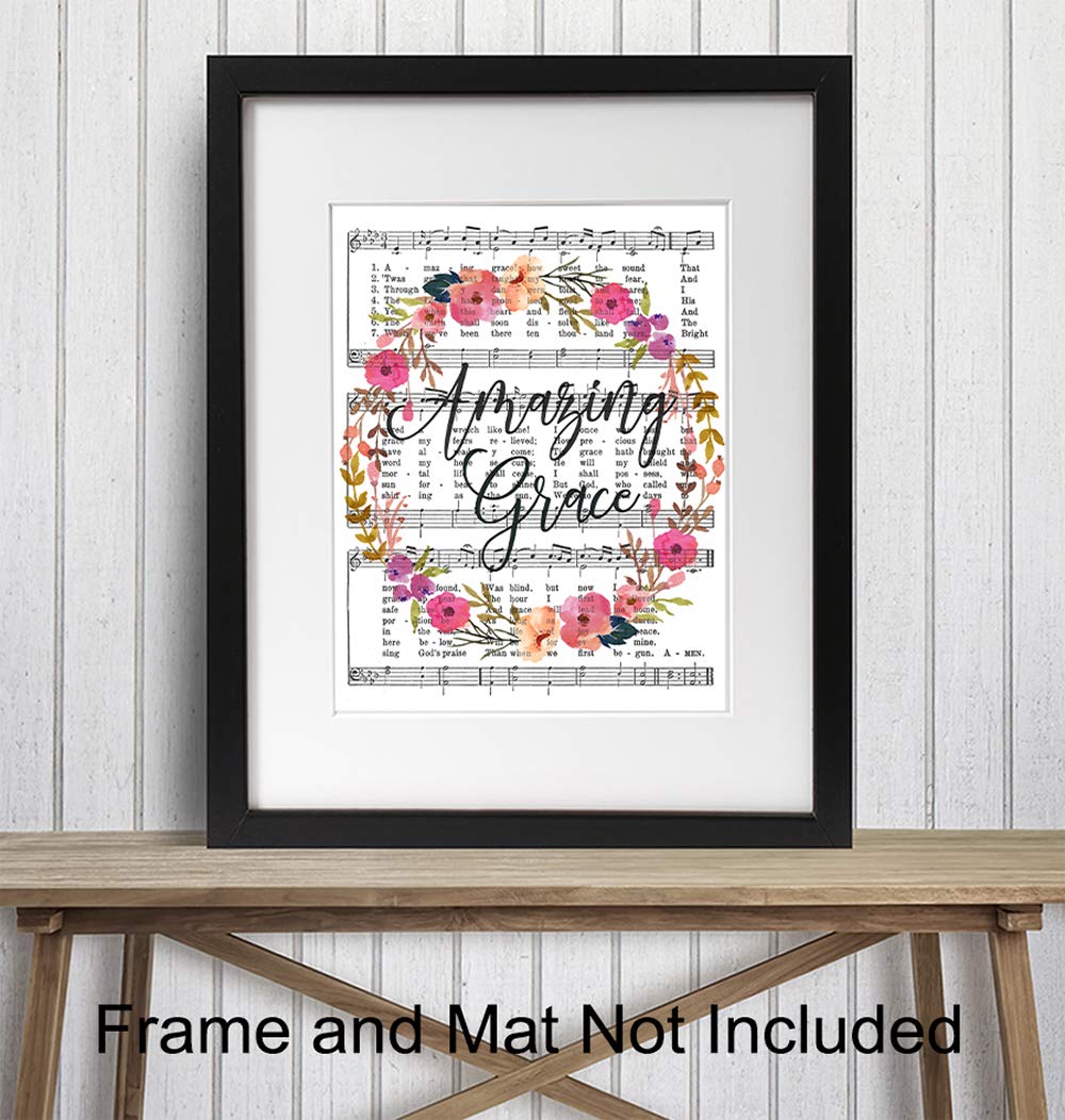Amazing Grace Sheet Music & Quote - Printable Music Wall Decor - Inspirational Christian Wall Art - Religious Home Gifts - How Sweet The Sound - Perfect for Church, Bedroom & Office Decor