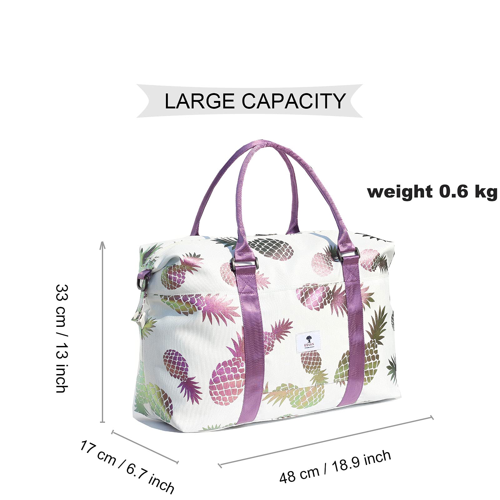 ESVAN Travel Tote Duffel Gym Bag - Waterproof Weekender Overnight Carry-on Crossbody Bag with Wet Pocket & Trolley Sleeve - Perfect for Gym, Travel, Work & Weekend Getaways