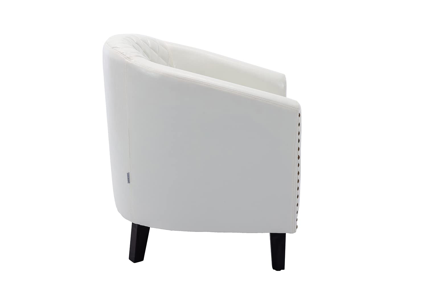 White PU Leather Accent Barrel Chair with Nailhead Trim & Solid Wood Legs - Living Room, Bedroom, or Office Seating Furniture