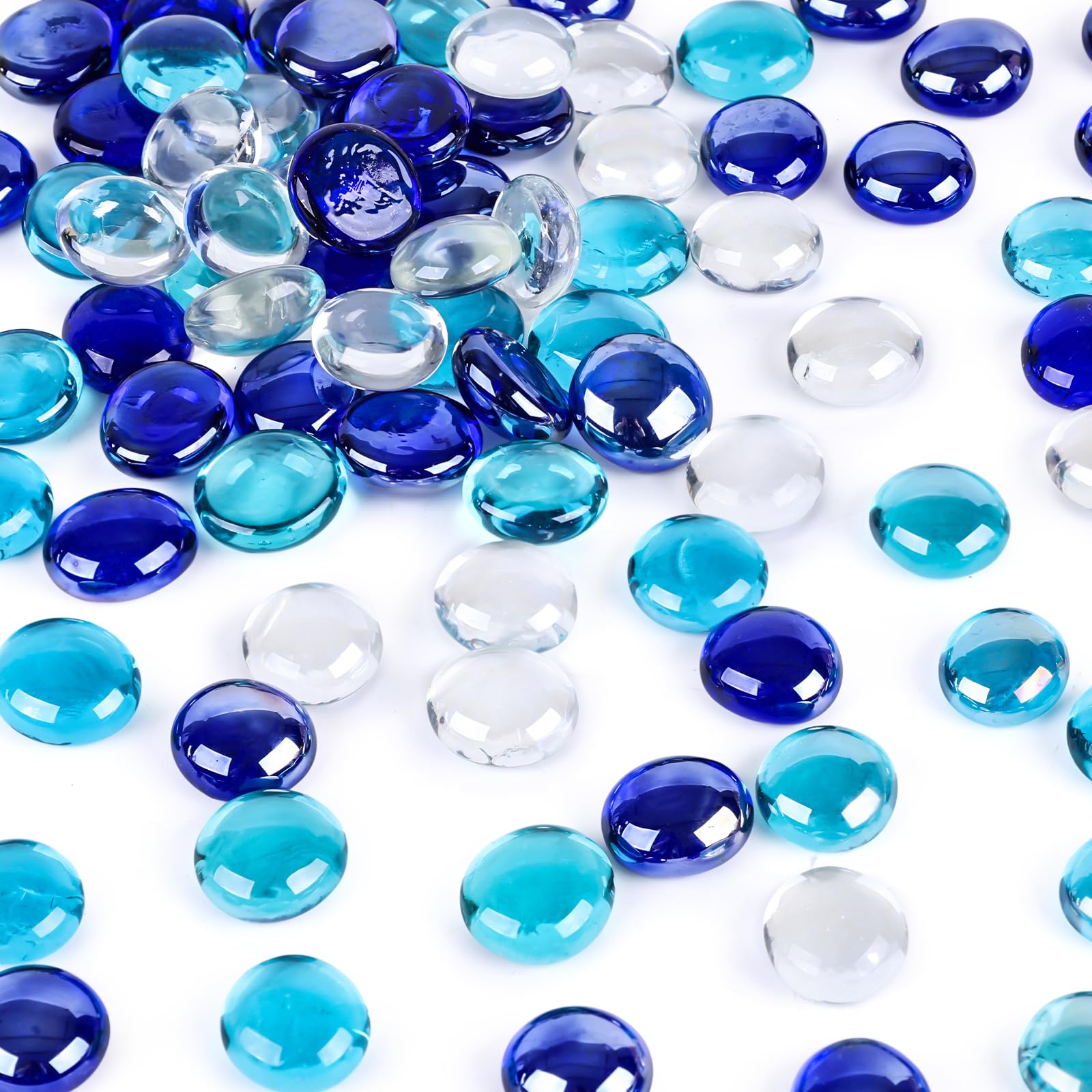 DomeStar 2LB Mixed Blue Flat Glass Marbles - Decorative Vase Fillers, Aquarium Pebbles & Fish Tank Rocks for DIY Crafts, Table Scatter & Home Decor | Perfect for Centerpieces, Terrariums & Wedding Decorations