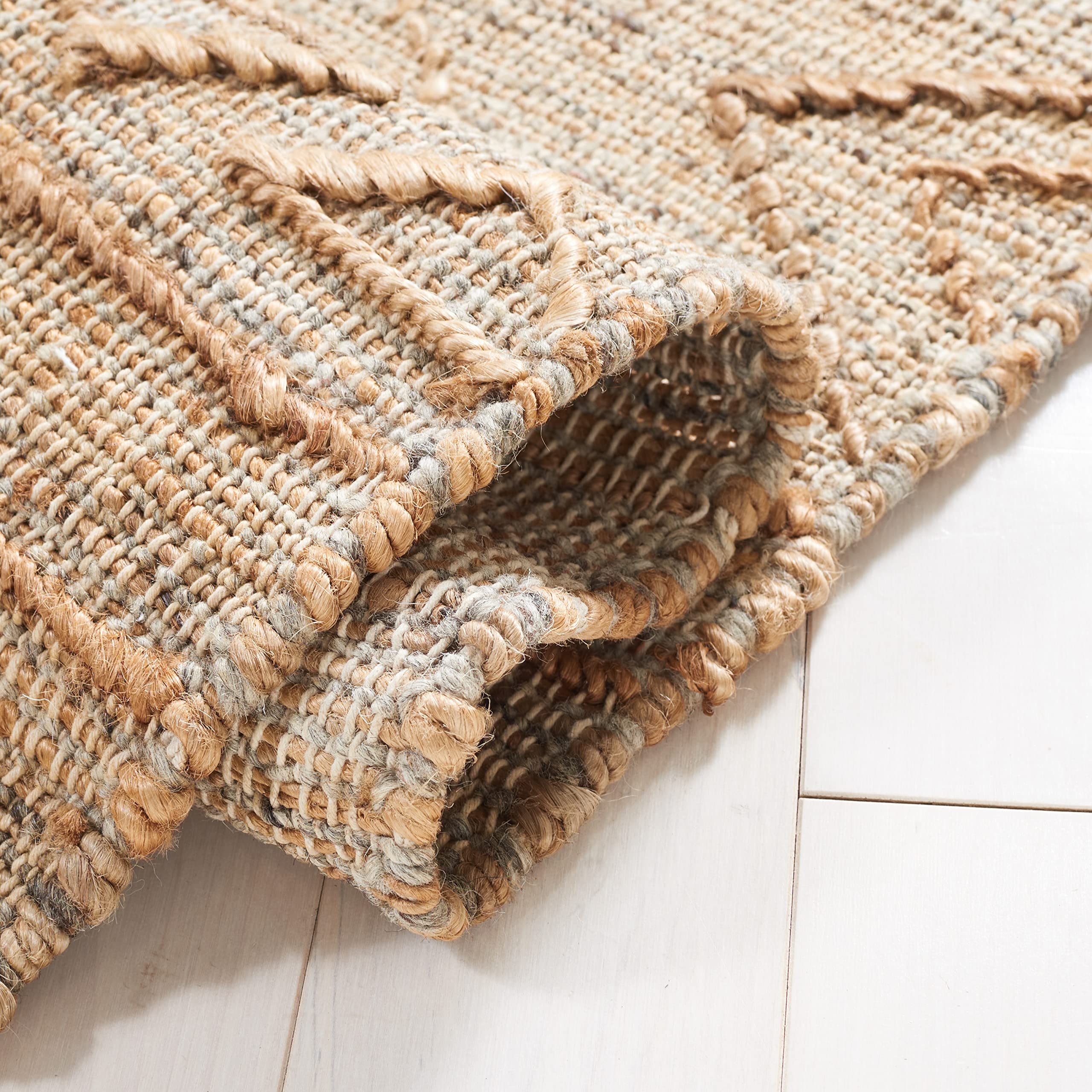 SAFAVIEH Handmade Boho Jute Area Rug 8' x 10' - Natural Fiber Collection NFB404A - Fringe Design for Living Room, Dining Room & Bedroom - Eco-Friendly Home Decor for Bohemian & Farmhouse Style