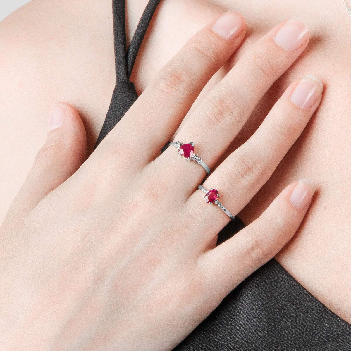 14K Solid White Gold Ring with 0.71 ct Diamond & Ruby - Galaxy Gold GG | Elegant Wedding Band, Anniversary Gift, Engagement Jewelry for Women