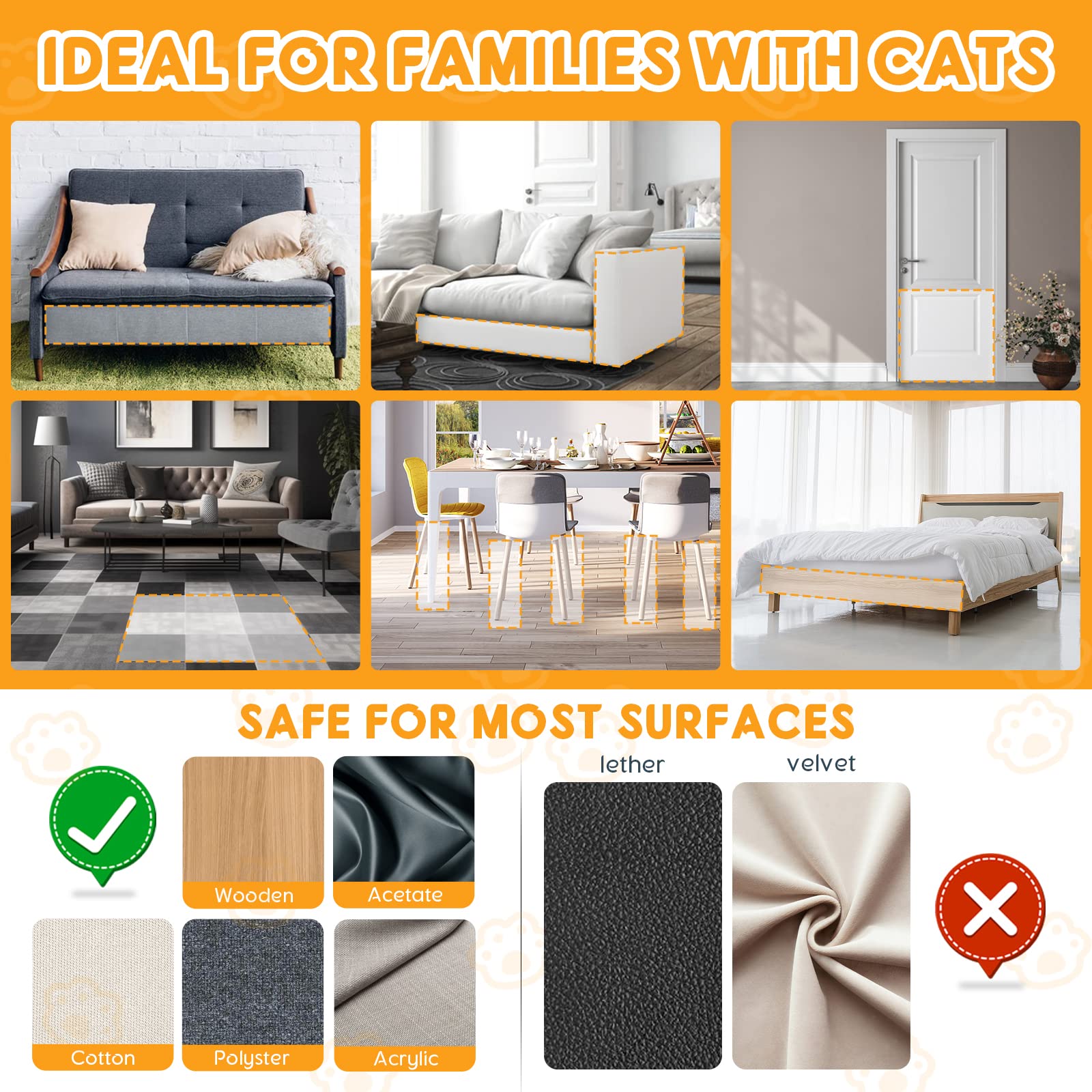 12 Pack Cat Scratch Furniture Protector - 60 Pins Anti-Scratch Deterrent for Sofa, Chairs, Doors (14