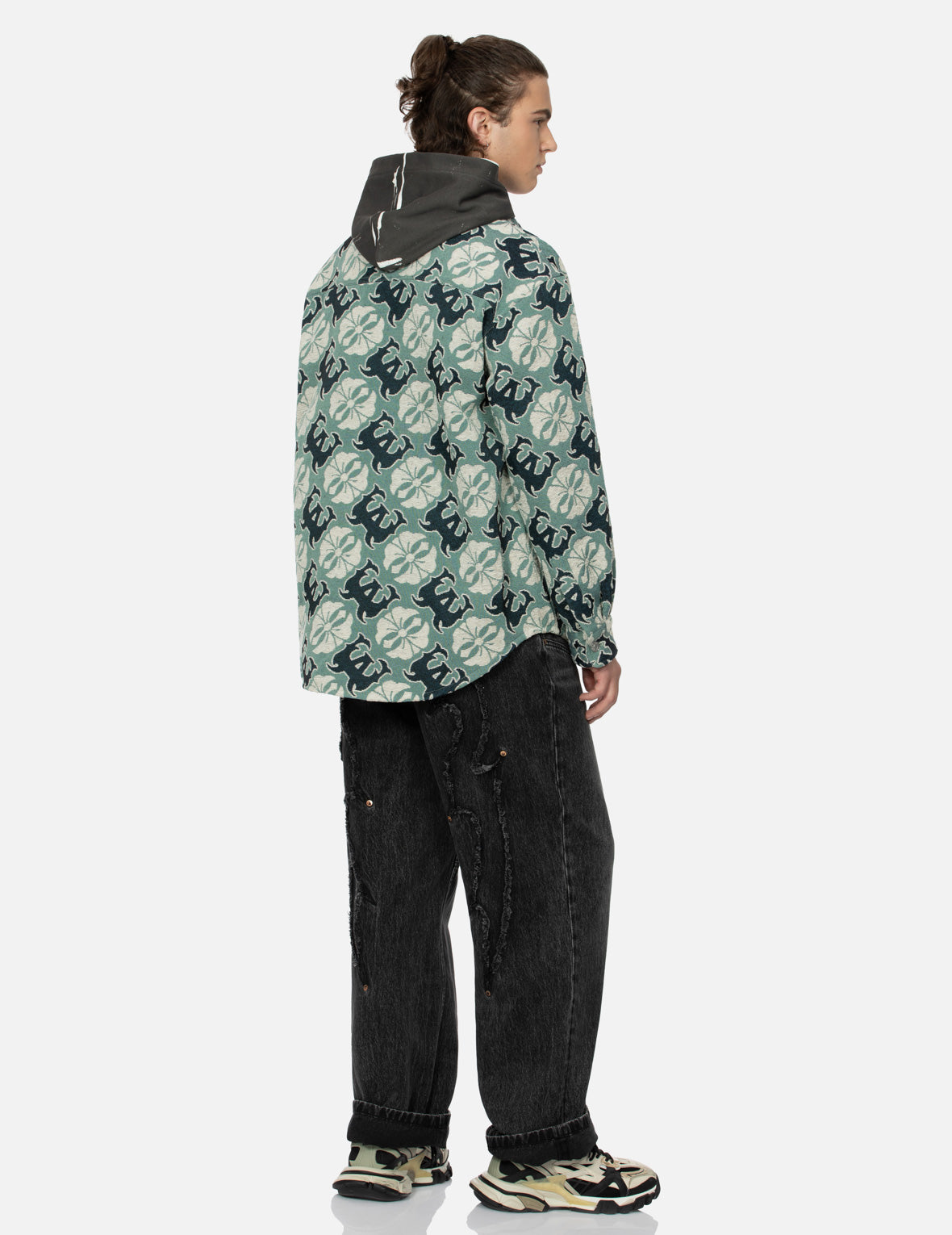 Stylish Allover Kamon & Logo Jacquard Tapestry Jacket for Men | Regular Fit Casual Blazer | Perfect for Business Casual, Office Wear & Fall Fashion