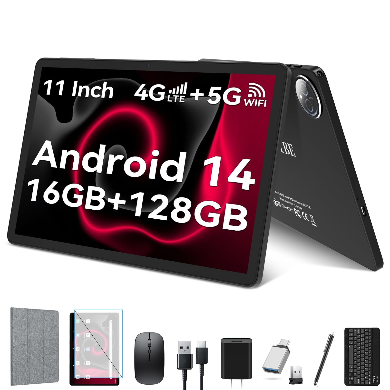2025 Latest 11-inch Android 14 Tablet with 16GB RAM & 128GB ROM (Expandable to 1TB) - Dual 4G Cellular Tablet with Keyboard, 8000mAh Battery, Octa-Core Processor & 21MP Camera - 11