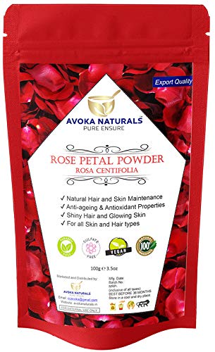 Avoka Naturals 100% Pure Rose Petal Face & Hair Powder (100g) - Natural Skincare & Hair Care for Glowing Skin & Shiny Hair | Perfect for Daily Beauty Routine, DIY Masks & Ayurvedic Treatments