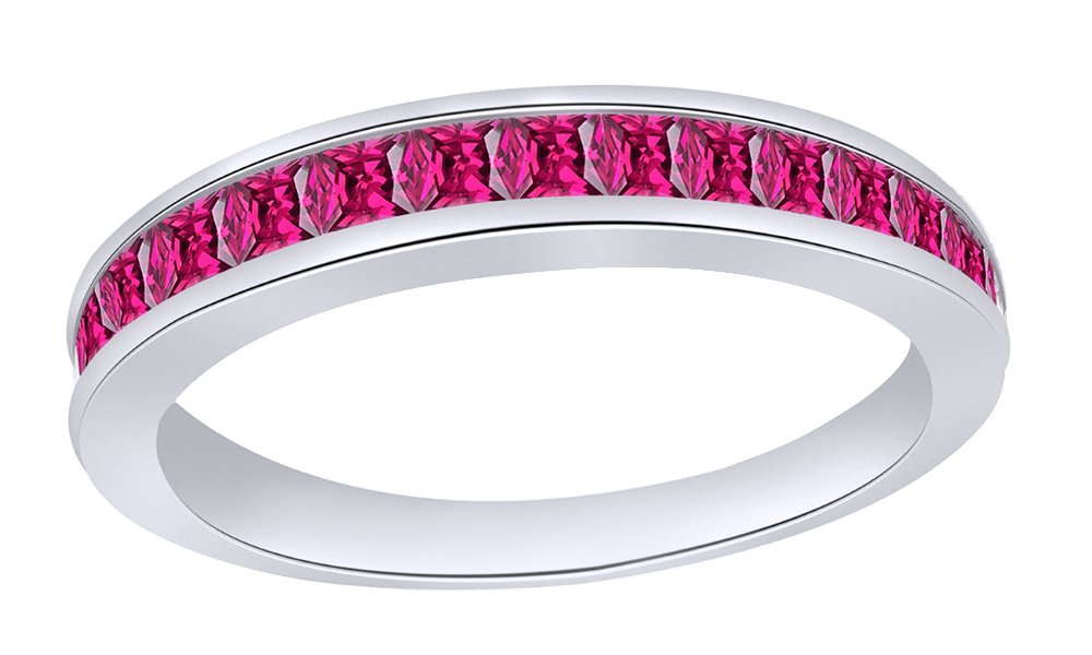 14K Gold Over Sterling Silver Simulated Pink Sapphire Anniversary Band Ring - Elegant Gift for Women, Perfect for Weddings, Anniversaries & Special Occasions