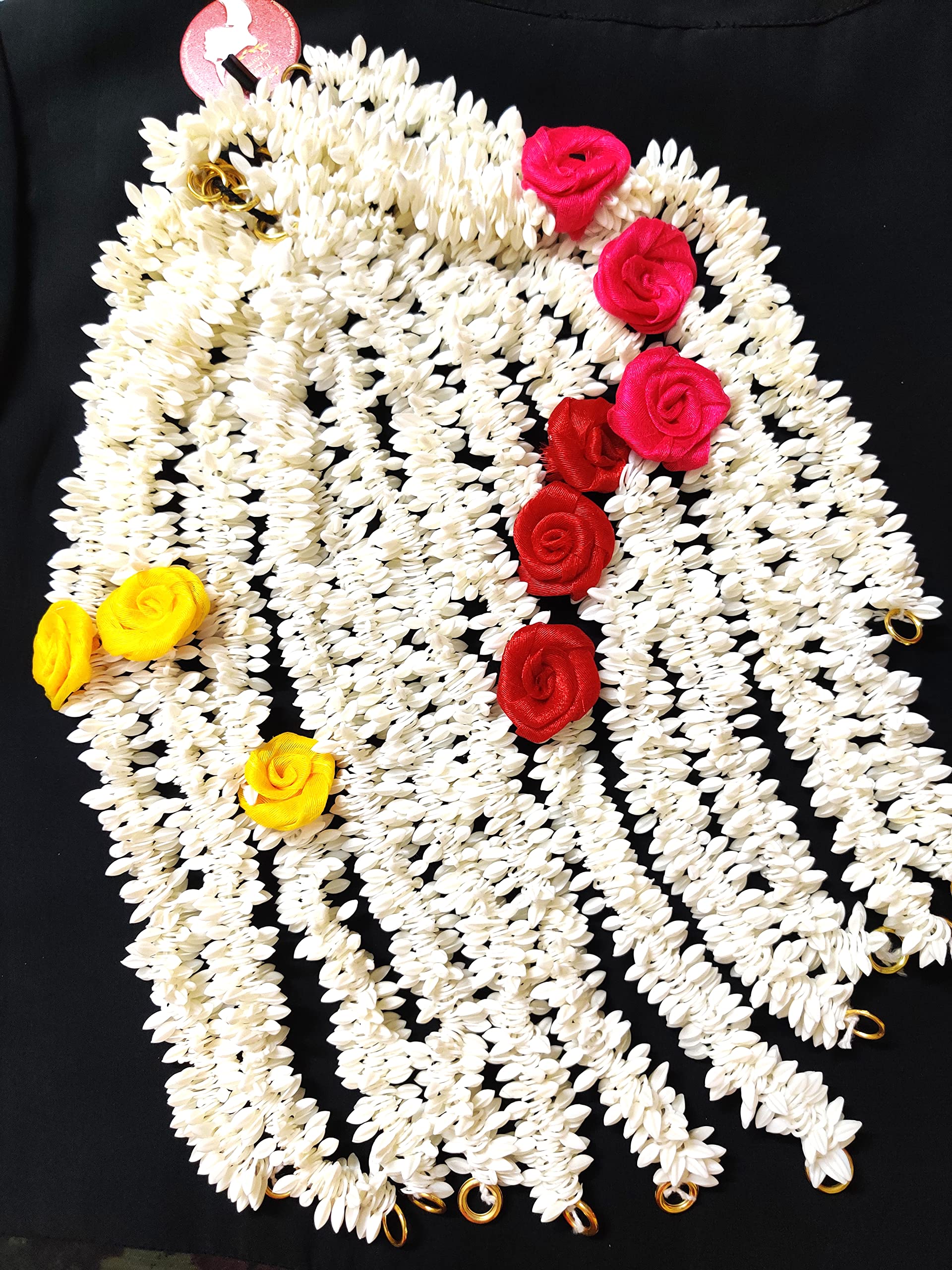 12-Pack Artificial Hair Gajra Strings - 4 Colors (3 Each) for Bridal Hairstyles, Indian Weddings & Festival Hair Accessories