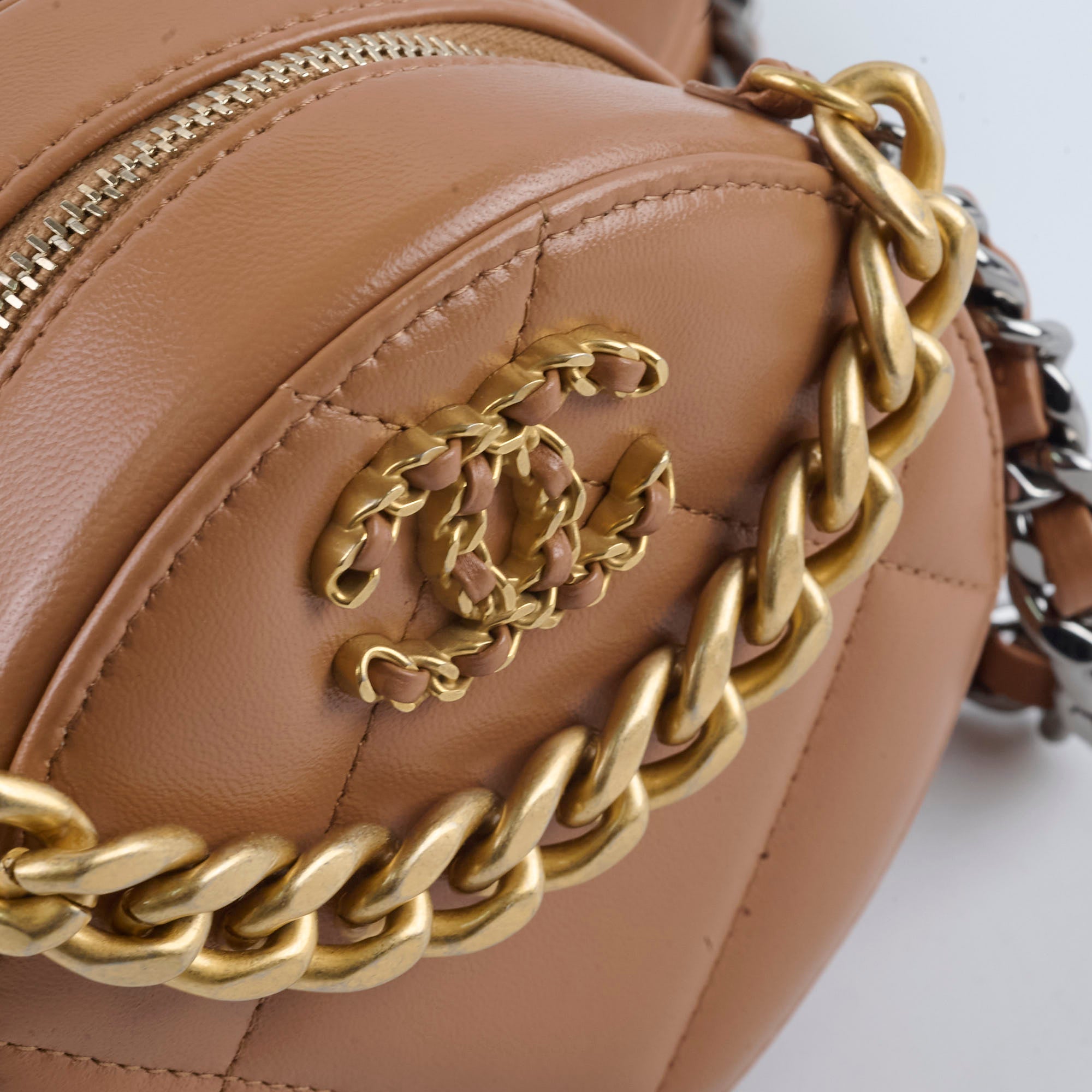 Chanel 19 Round Clutch Bag in Lambskin Leather - Tan Color Luxury Handbag for Women | Perfect for Evening Parties, Date Nights & Special Occasions