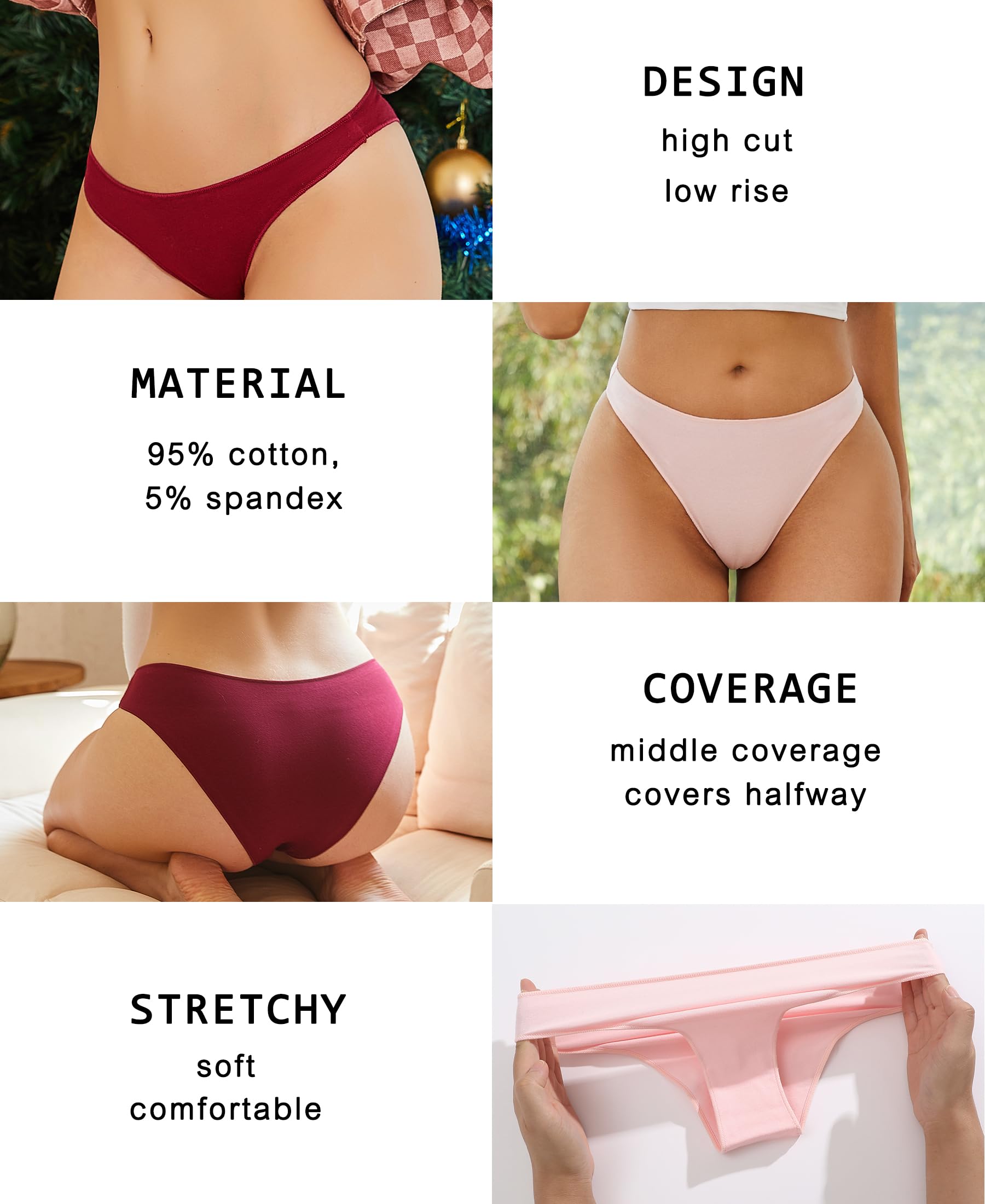 Knowyou Women's Cotton Cheeky Panties - 6 Pack Soft Stretch Bikini Underwear for Ladies | Breathable & Comfortable Daily Wear, Yoga, Sleep, Travel