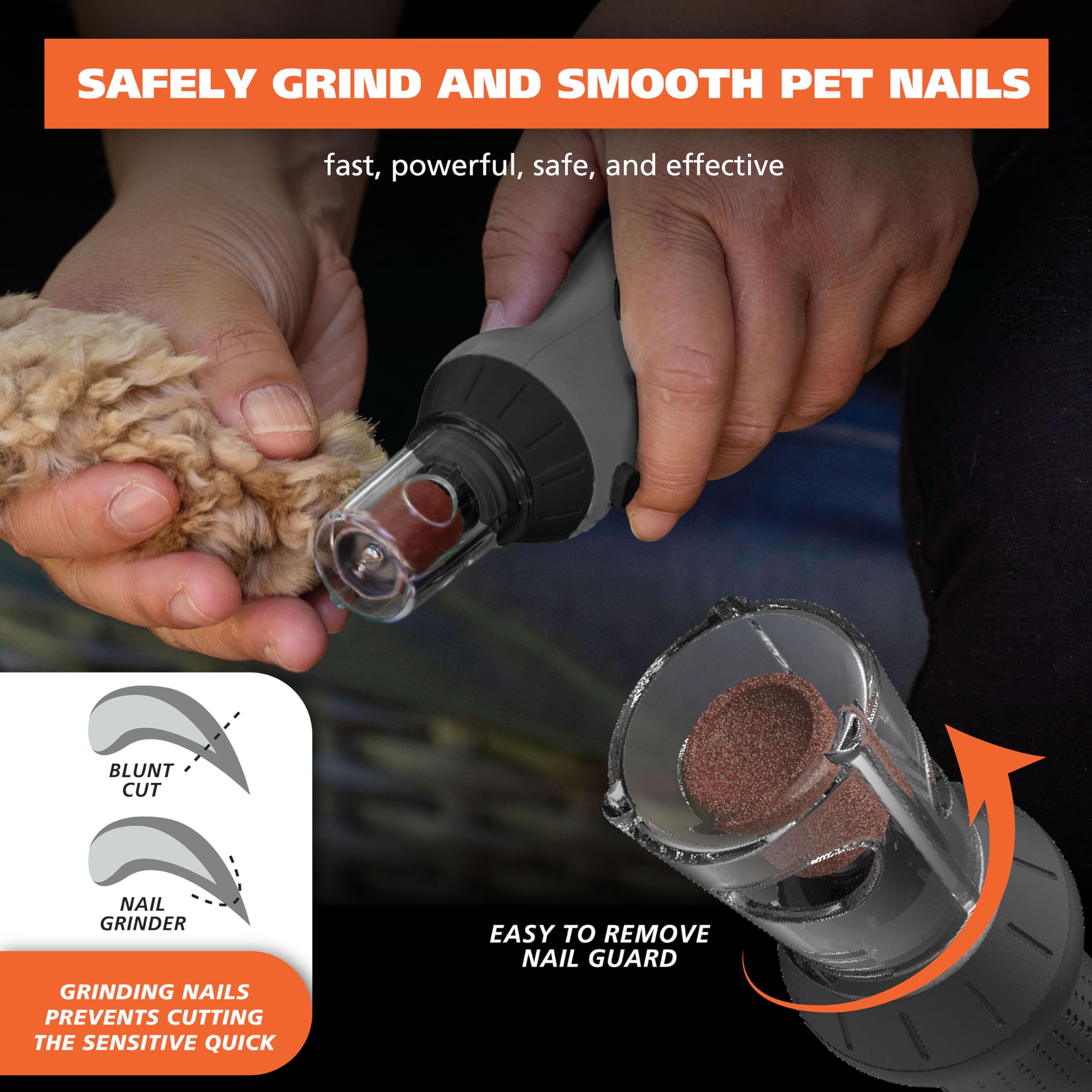 Wahl 2-Speed Battery Dog Nail Grinder with Concave Rounding Tip & Safety Guard - Safe & Precise Pet Nail Trimmer for Small to Large Dogs - Model 3026333 | At-Home Grooming & Professional Use