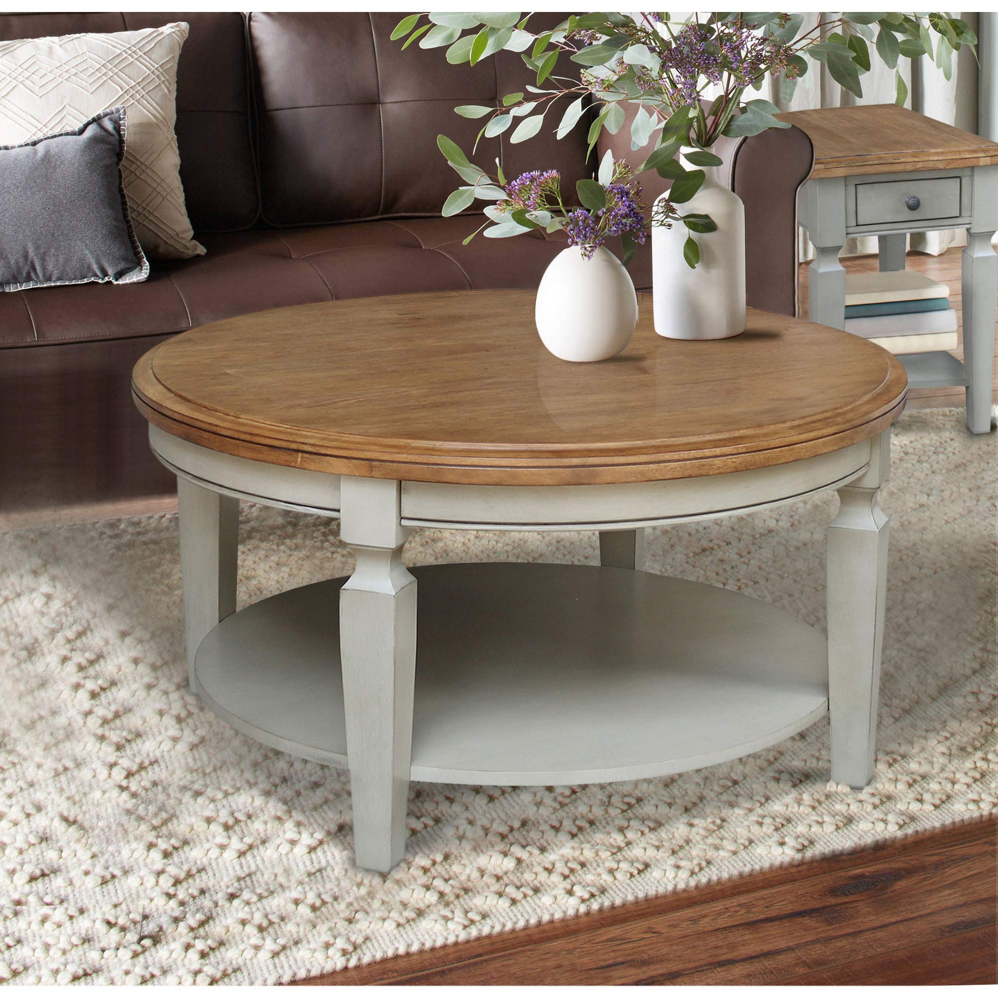International Concepts Vista Round Hickory Stone Coffee Table - Modern Living Room Furniture for Home Decor & Entertainment